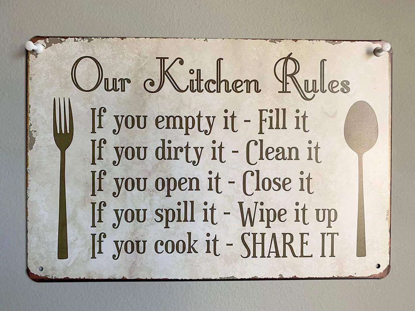 Grace Home Kitchen Rules Plaque Wall Decor Rustic Metal Tin Signs Posters Farmhouse Kitchen Rules Tin Sign 12X8-Inch