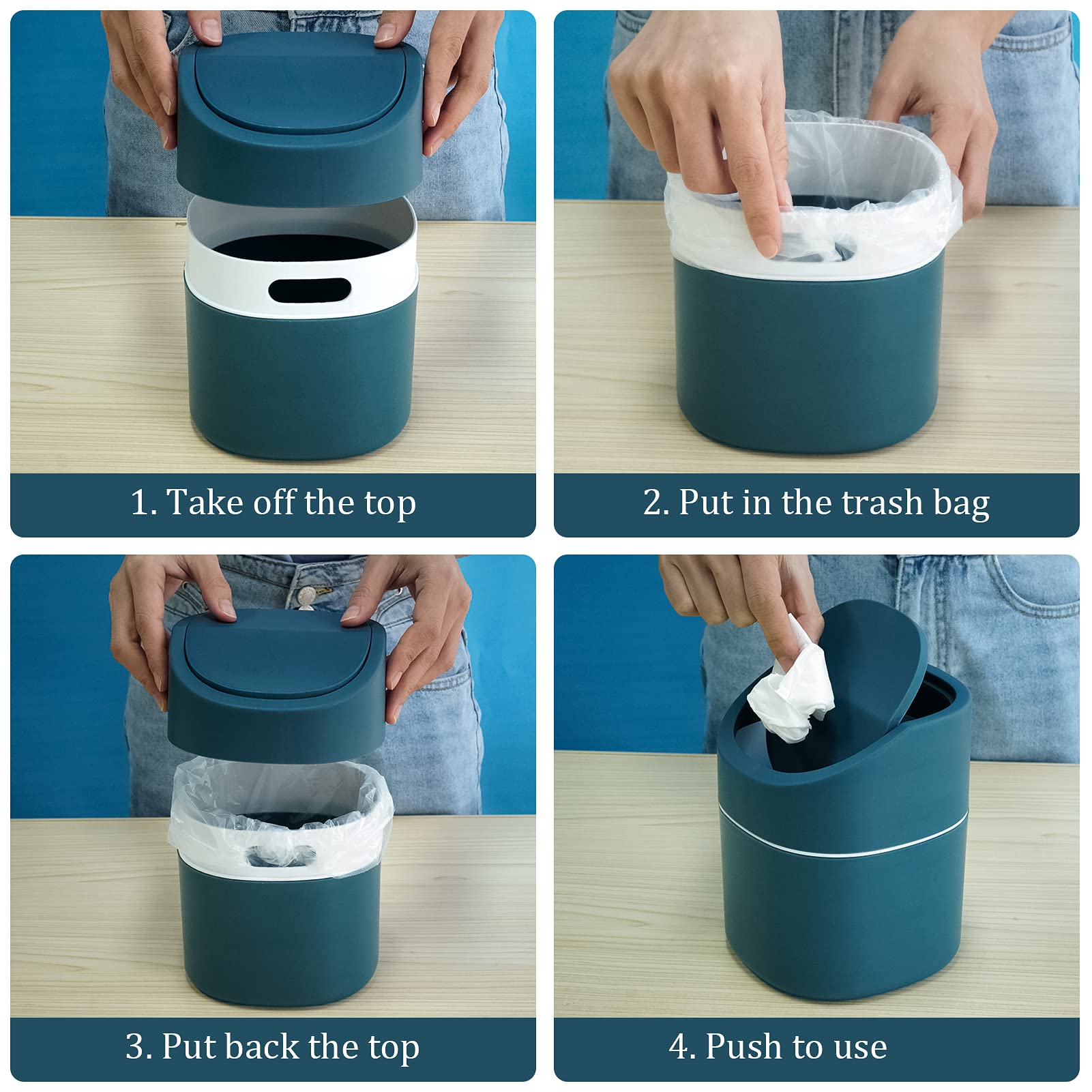 Mini Desk Trash Can With Lid With Trash Bags 180 Pcs Swing-Lid Tiny Countertop Garbage Bin Small Table Top Plastic Covered Waste
