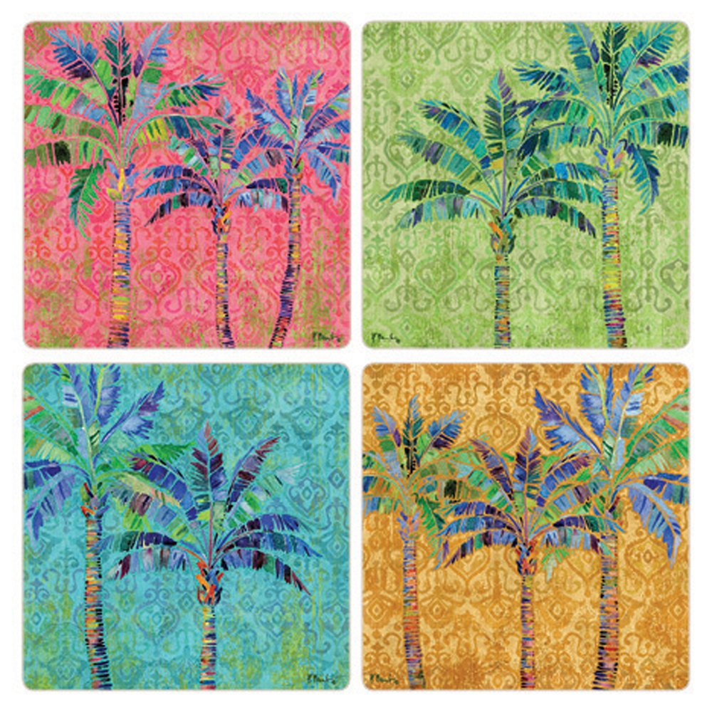 Coasterstone Paradise Palms Absorbent Coasters (Set Of 4), 4-1/4'', Multicolor