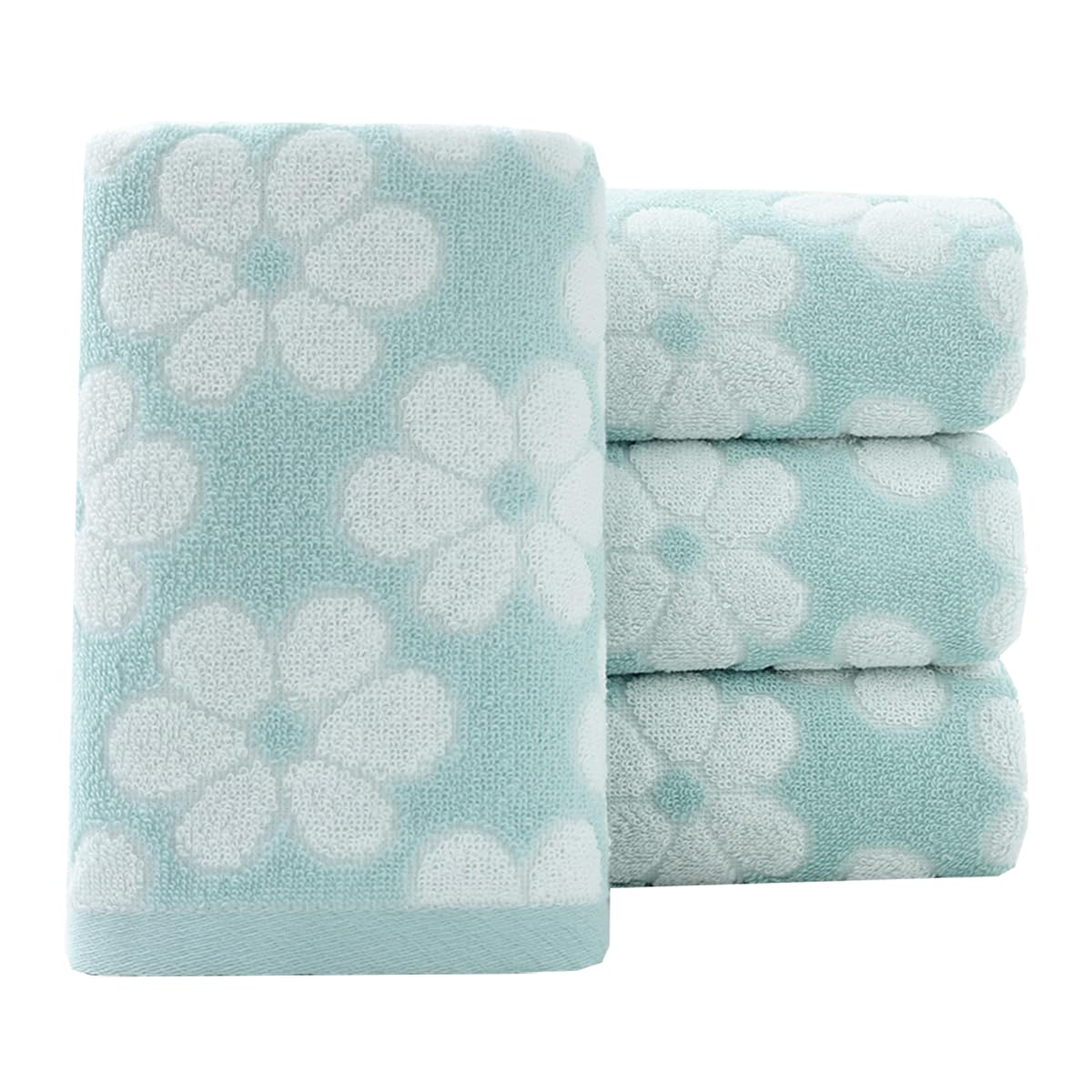 Pidada Hand Towels Set Of 4 Floral Pattern 100% Cotton Soft Absorbent Decorative Towel For Bathroom (Green)