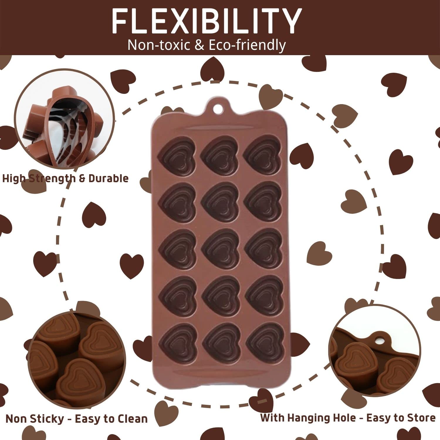 Crethinkaty Valentines Chocolate Moulds - 1 Pack 15-Cavity Heart Silicone Chocolate Moulds Chocolate Making Molds Silicone Candy