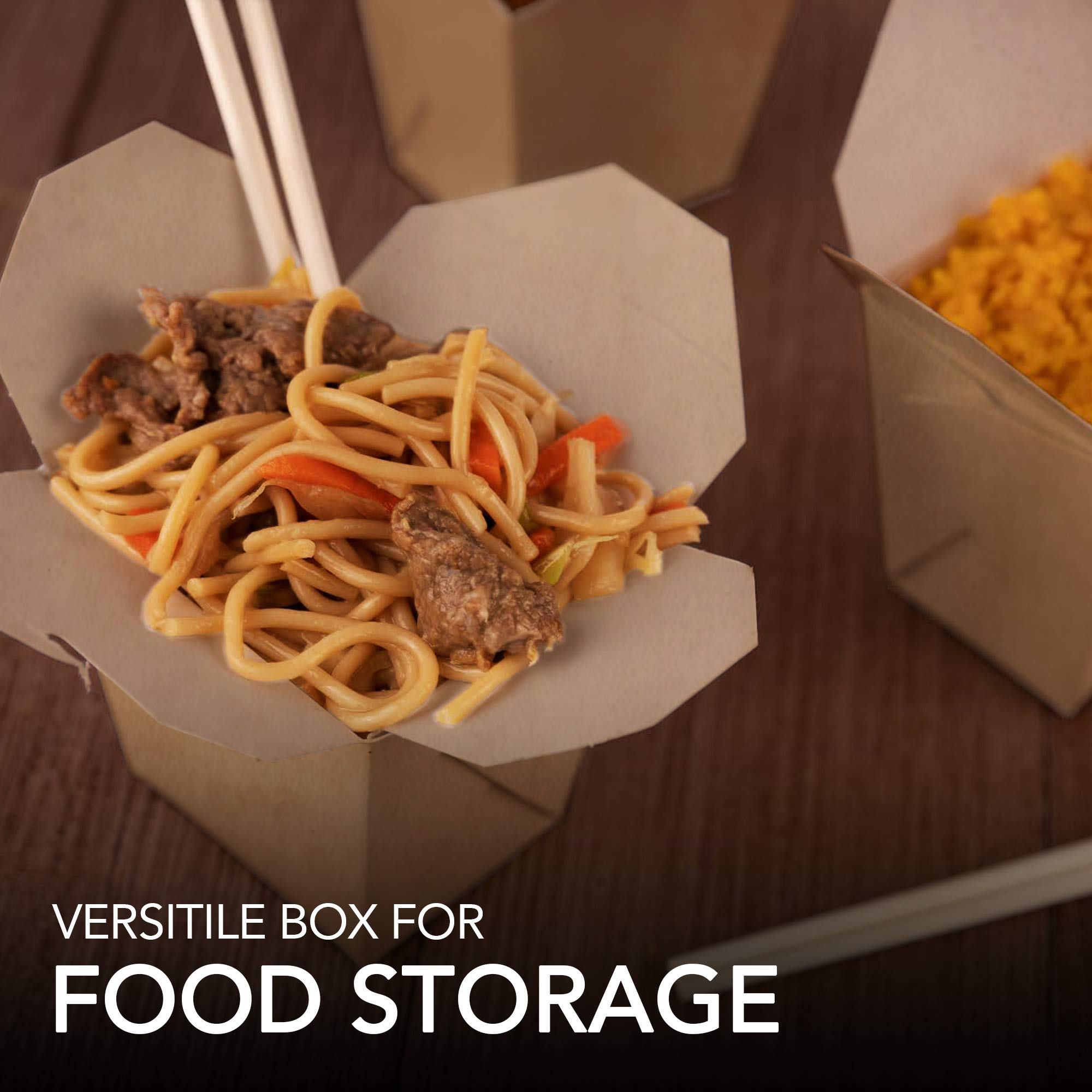Take Out Food Containers 16 Oz Microwaveable Kraft Brown Paper Chinese Takeout Box (50 Pack) Leak And Grease Resistant Stackable