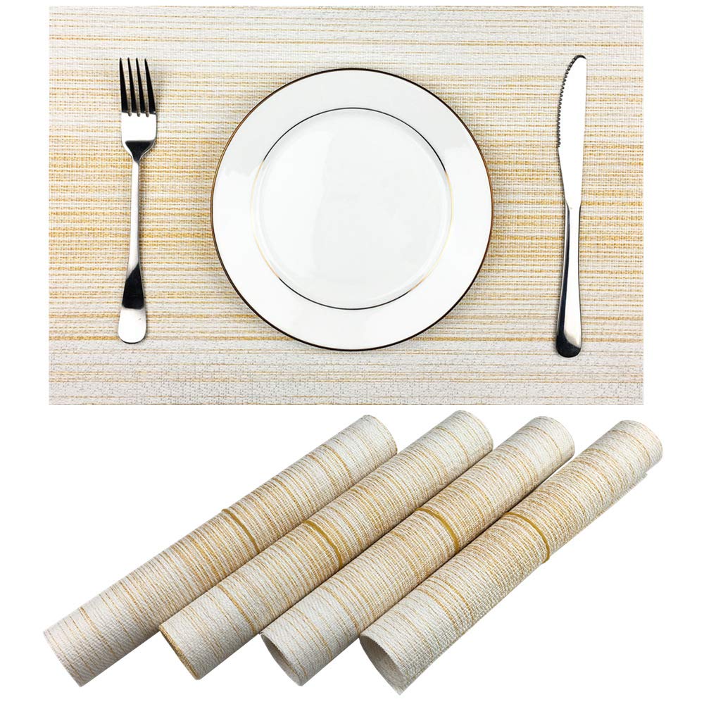 Placemat,Blending Color Durable Woven Vinyl Placemat Washable Heat-Resistant Anti-Skid Kitchen Dining Table Mats (Set Of 4, Yell
