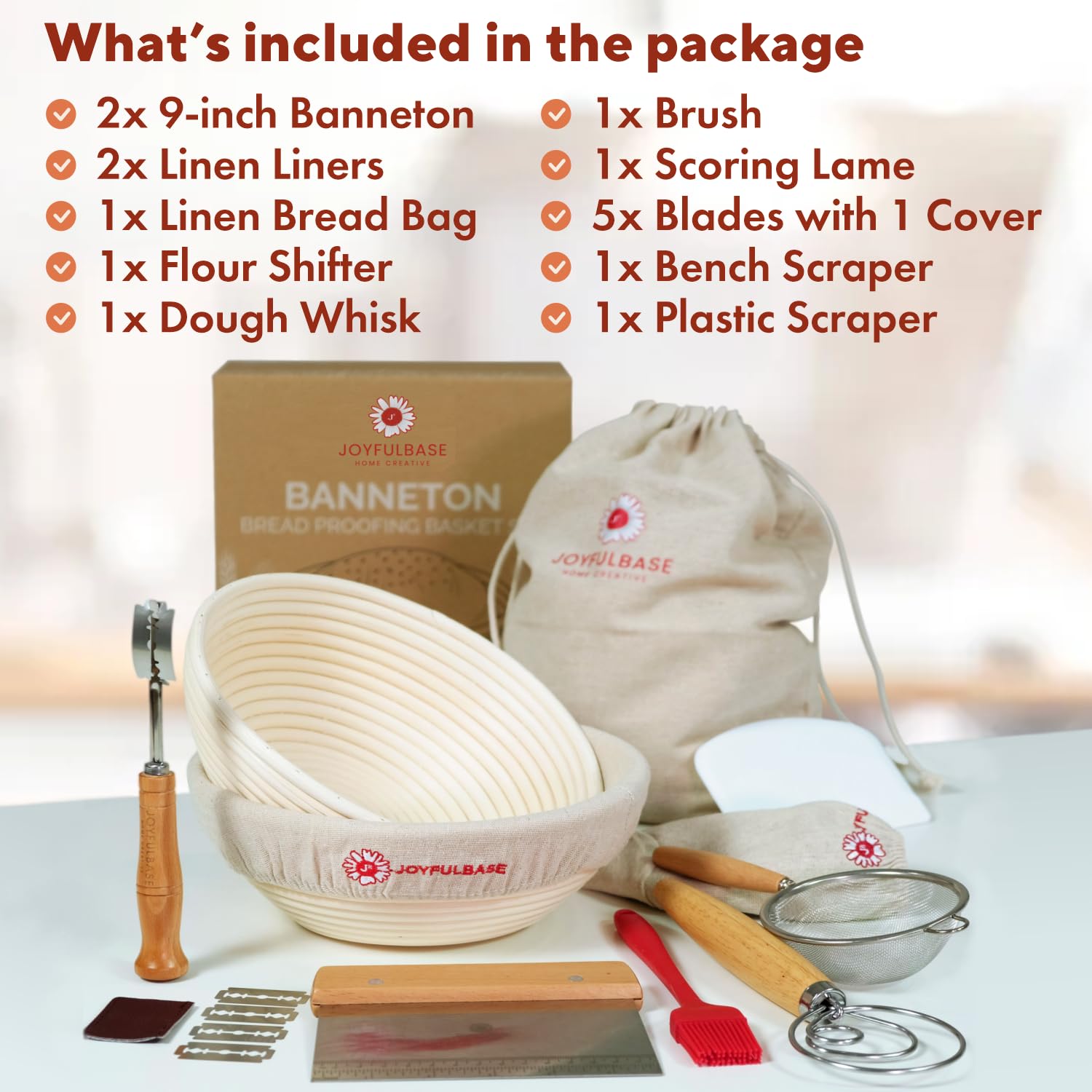 Bread Proofing Basket- 9-Inch Round Banneton Set Of 2- Sourdough Bread Baking Supplies Complete Tools- Dough Proofing Basket For