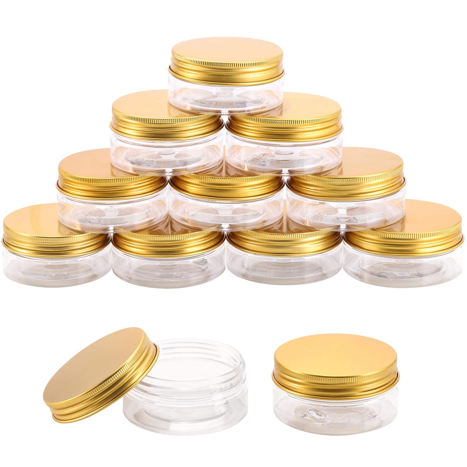 Tecbeauty 12-Pack 60Ml Empty Jars Clear Plastic Slime Storage Favor Round Pot With Lids For Beauty Products, Gold