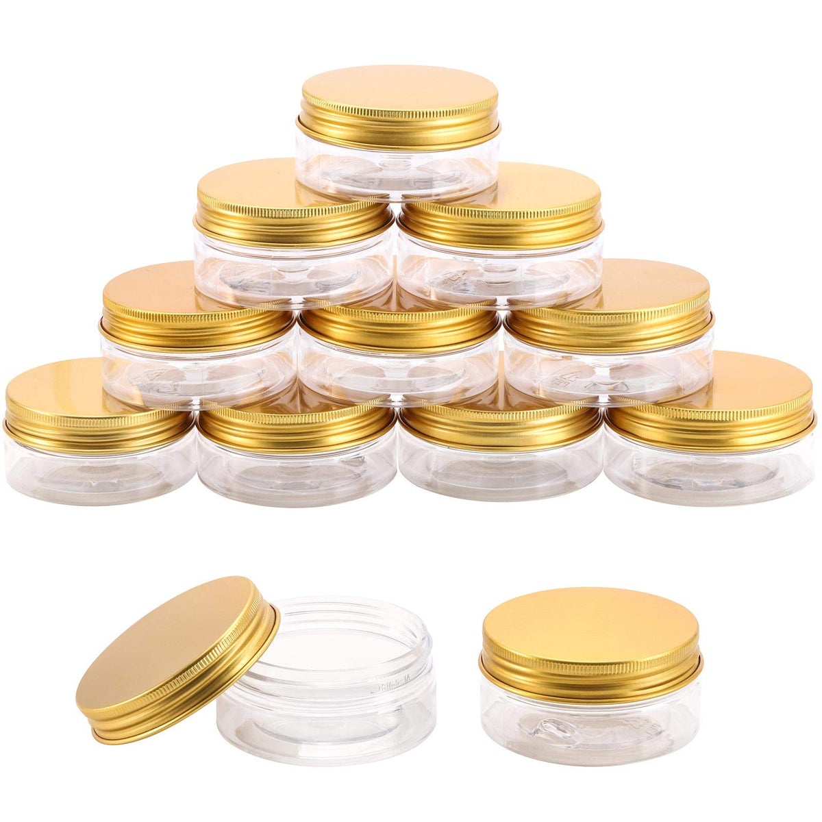 Tecbeauty 12-Pack 60Ml Empty Jars Clear Plastic Slime Storage Favor Round Pot With Lids For Beauty Products, Gold