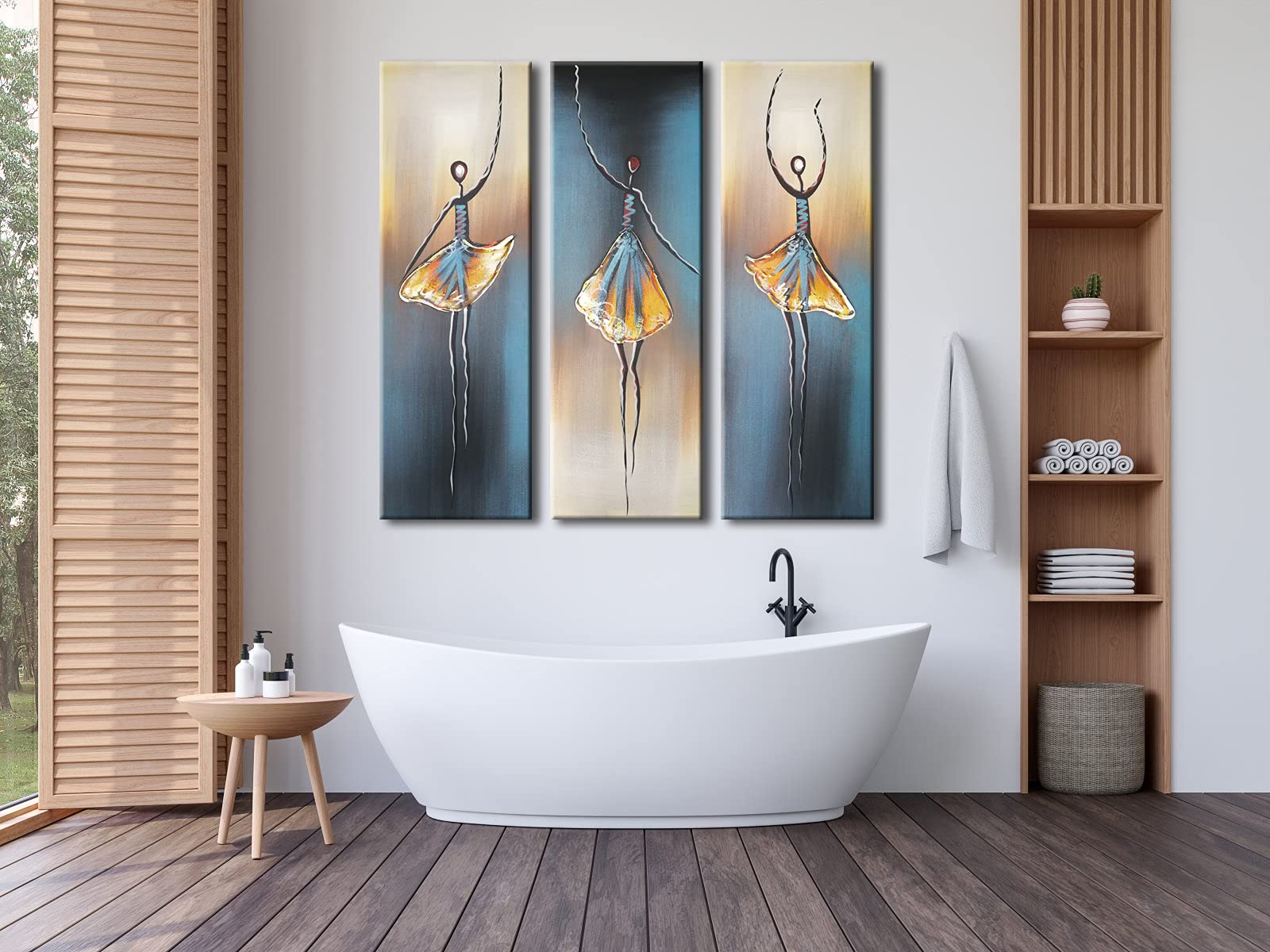 Wieco Art 3 Piece Dancing Ballerina Canvas Oil Paintings Wall Art Decor Large 100% Hand Painted Modern Gallery Wrapped Grey Ball