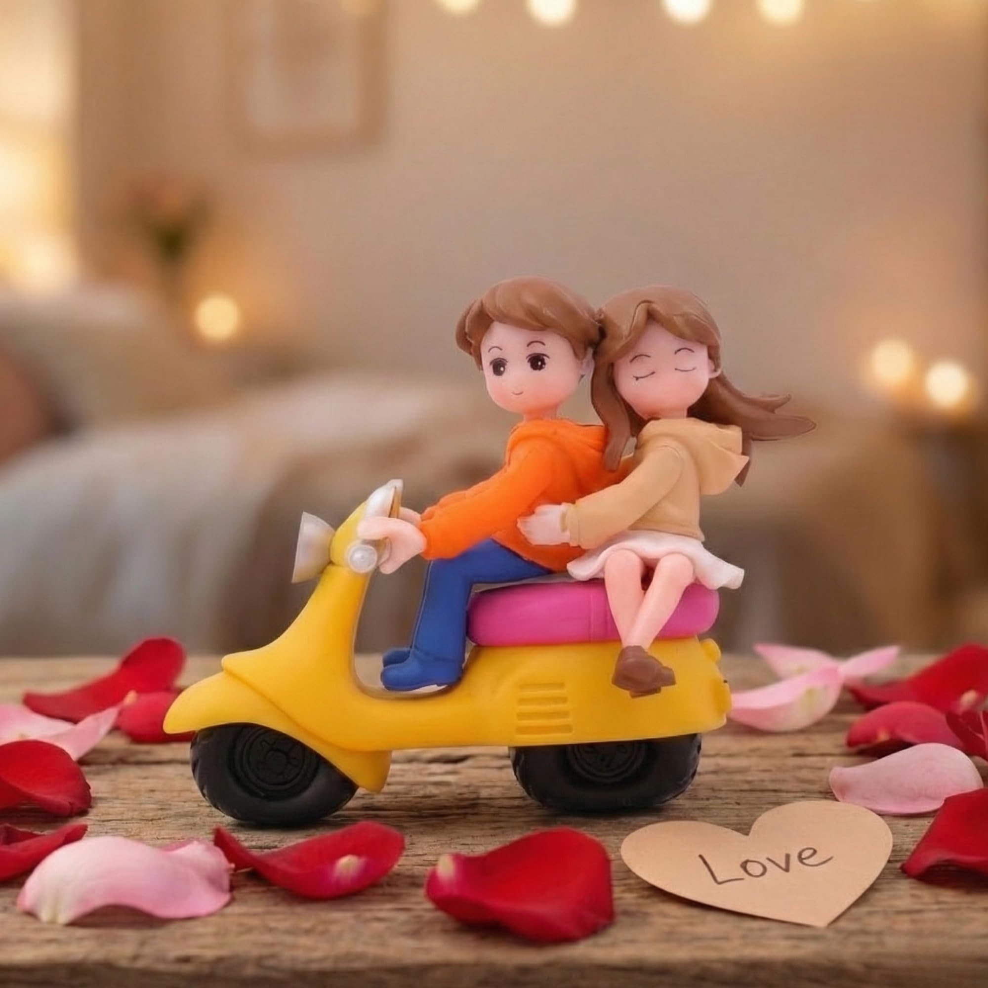 Ecraftindia Romantic Miniature Love Couple Statue On Scooter | Valentine Gift For Girlfriend Boyfriend Husband Wife Her Him | Va