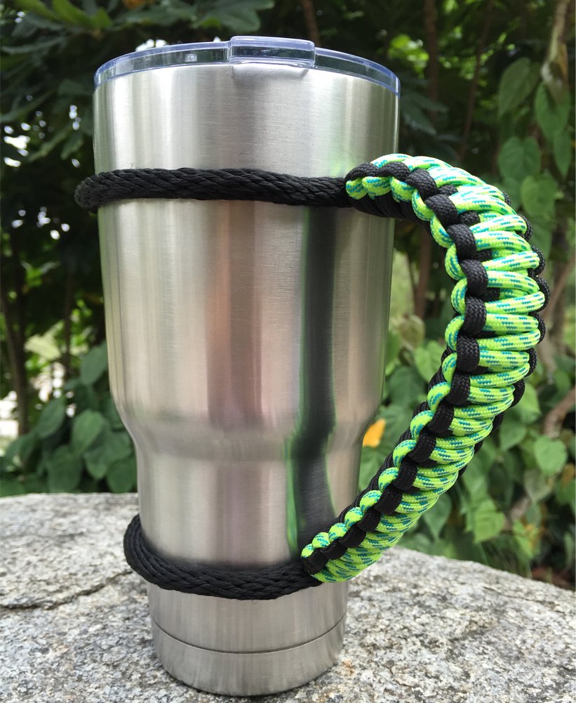 MOCE Handmade Paracord Handle for Yeti/Rtic/Ozark Trail Rambler 30 Oz Tumbler. Green/Black