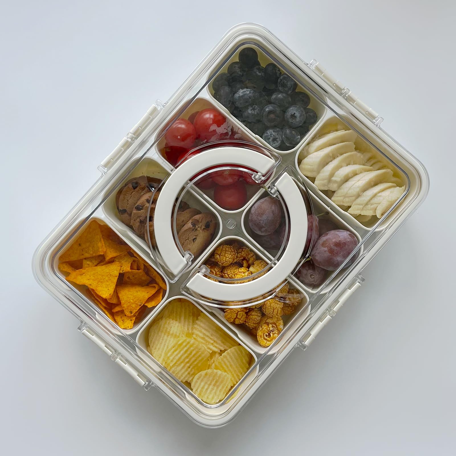 Aektby Snackle Box Charcuterie Container | Divided Serving Tray With Lid And Handle | Portable Snack Tray | Clear Snack Organize