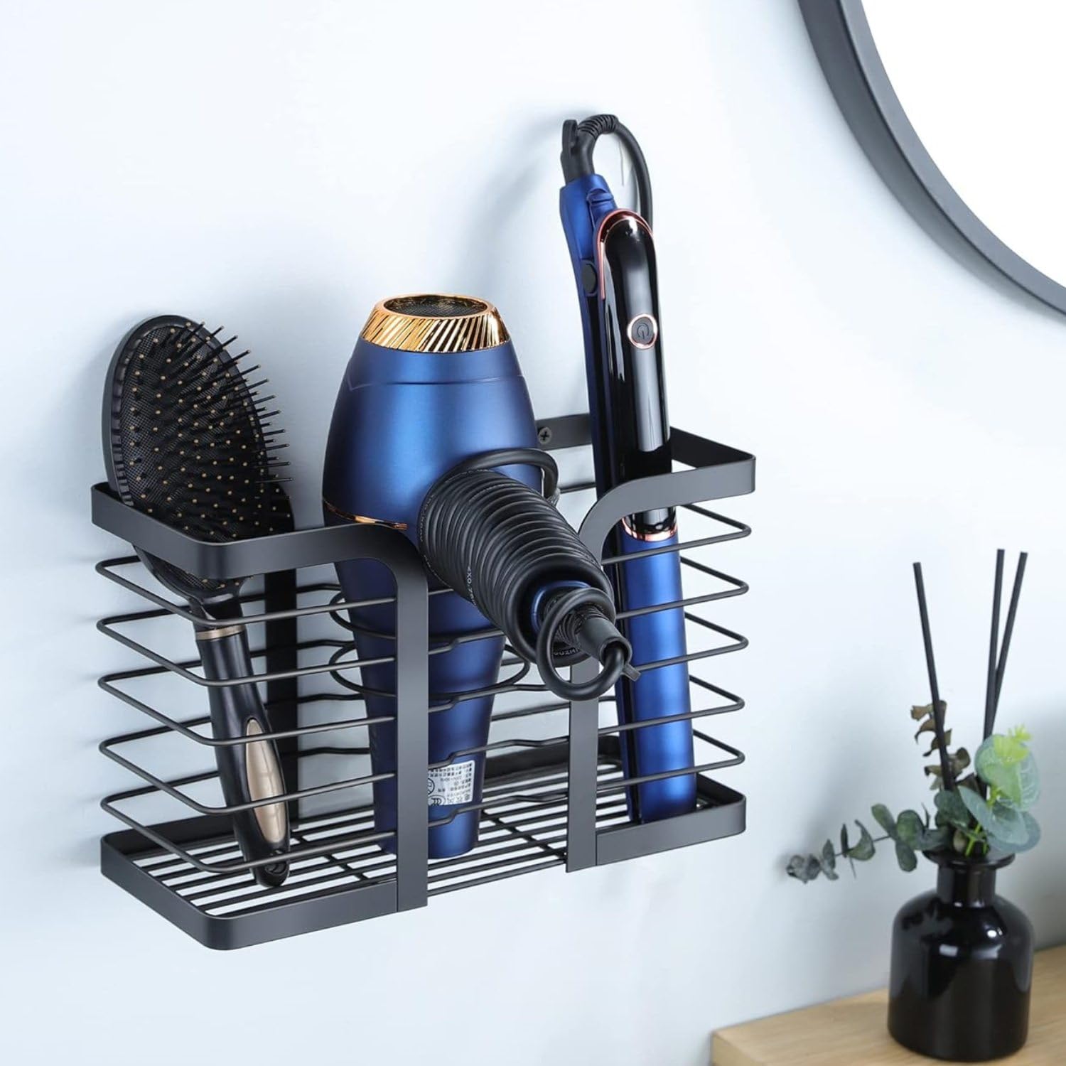 Yigii Hair Dryer Holder/Hair Tool Organizer Wall Mount - Metal Wire Bathroom Blow Dryer Holder Hair Styling Hot Tools Organizer