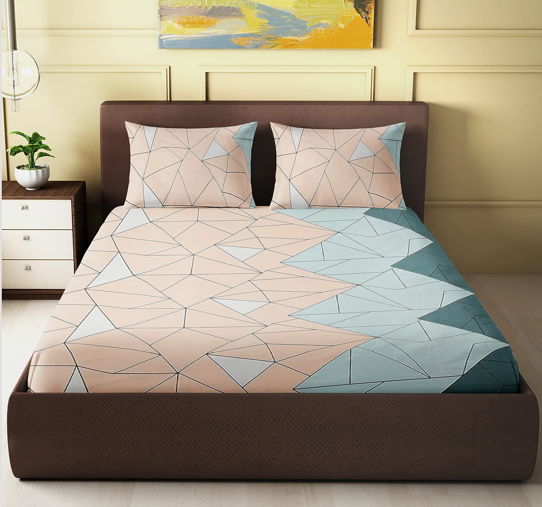 Kawi Cotton Feel 200Tc Double Bedsheet Queen Size 78X60 Inches With Elastic Fitting With 2 Pillow Covers (Provide Fits Up To 8 I