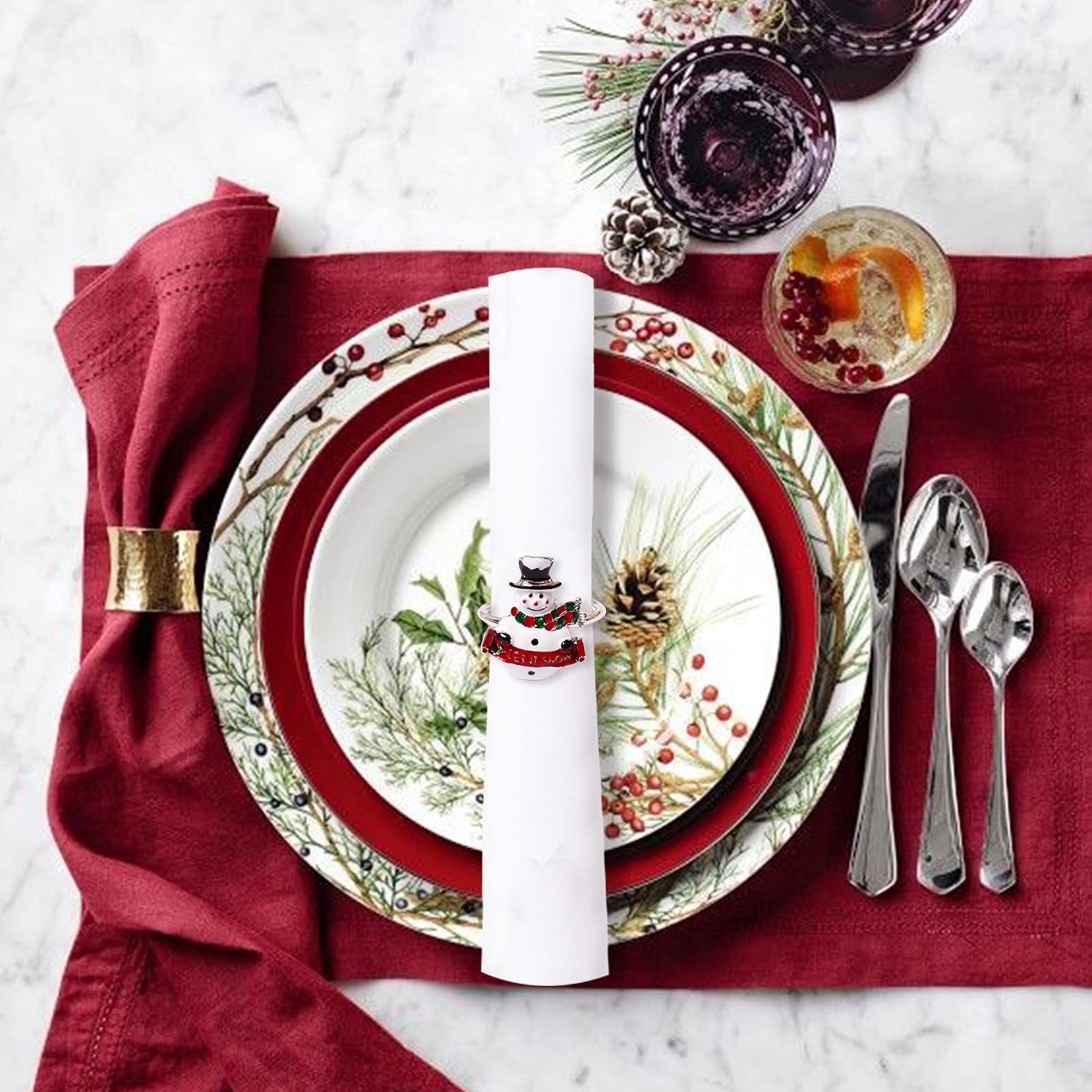 Loghog Snowman Christmas Napkin Rings Set Of 6,Delicate Cute Napkin Holder Rings Table Decorations For Christmas Winter Holiday