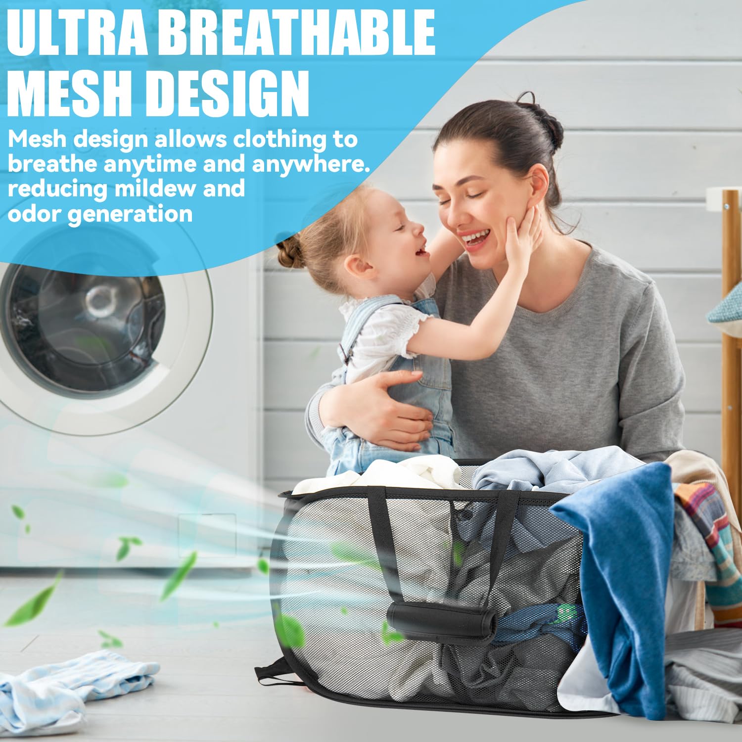 4 Pieces Collapsible Laundry Baskets Pop Up Mesh Laundry Hampers With Handle Soft Cushion And Side Pockets, Foldable Clothes Bas