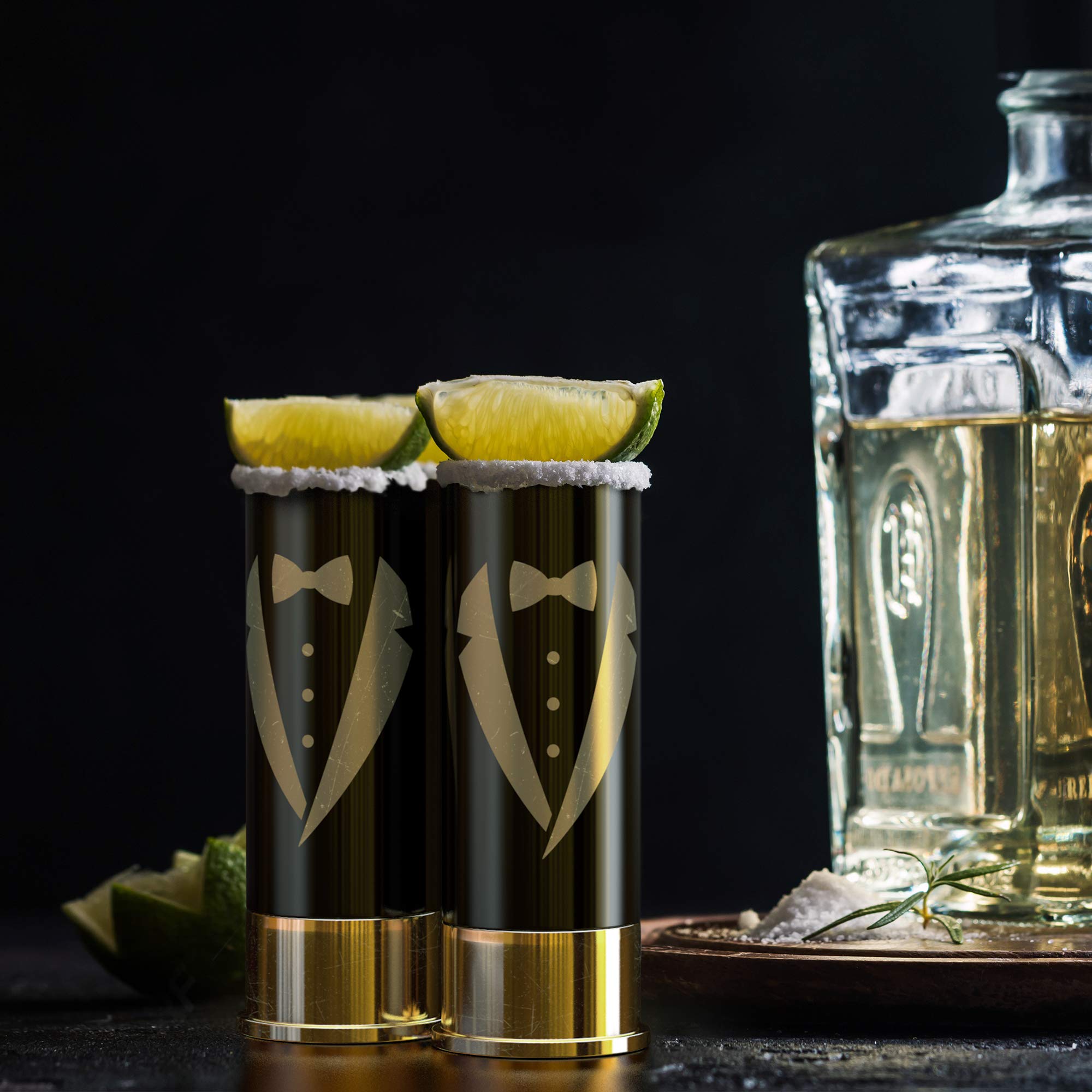 Old Southern Brass The Original 12 Gauge Shot Glasses Set Of 4 - Groomsmen Tuxedo - American Owned & Operated - Lifetime Guarent