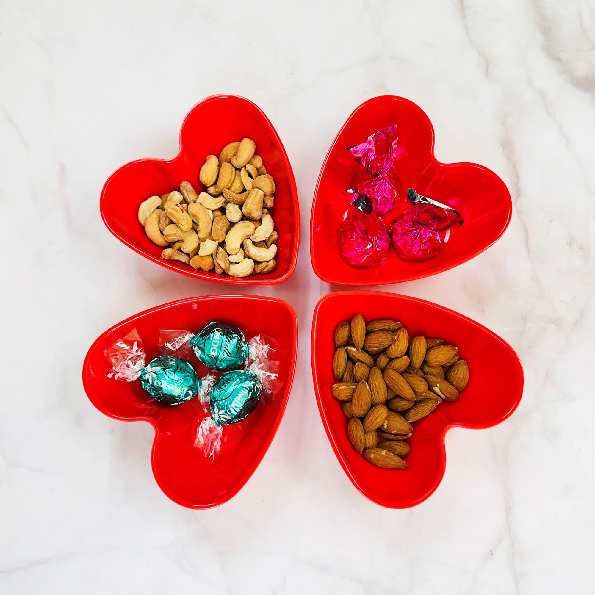 Upware 4-Piece 4.75 Inch Melamine Dessert Bowls Appetizer Dinner Bowls Small Serving Bowls Party Bowls Heart Shaped Bowl For Des