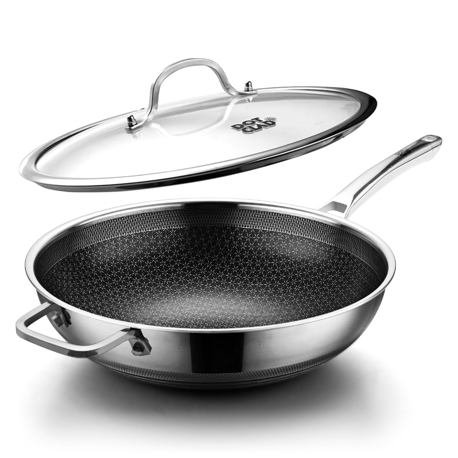 DOTCLAD Wok pan,Hybrid 12 inch Wok with Lid, PFOA Free Cookware,non stick Stainless Steel Woks & Stir-fry pans Nonstick, Dishwas