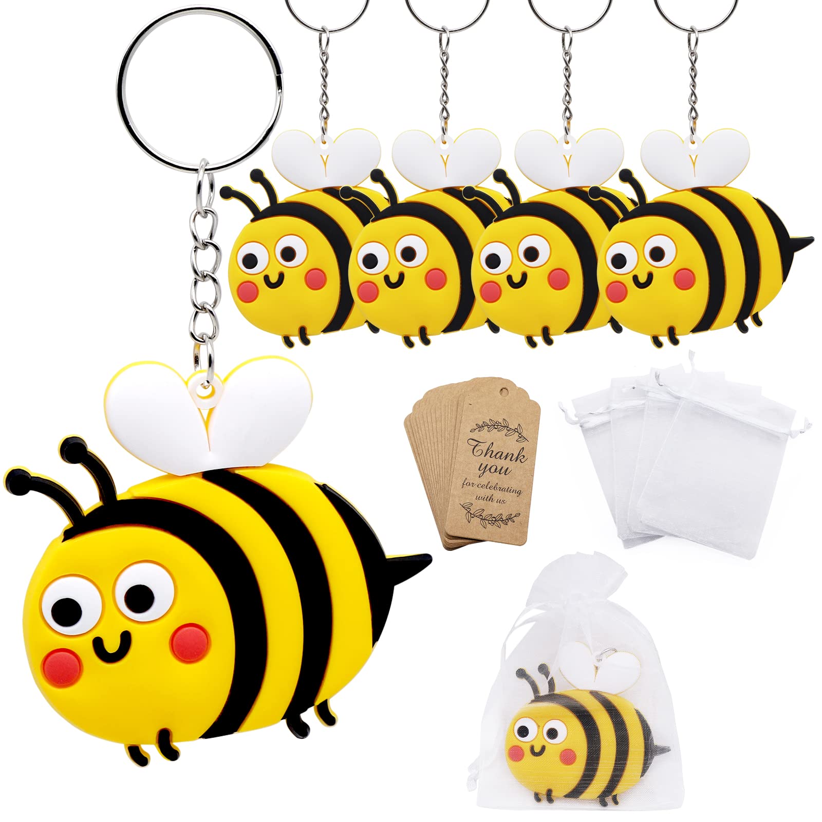 Sunny Seat Cute Bee Keychain Party Goodie Bag Gifts Favor 24 Sets With Thank You Card Tag And White Gift Bags For Kids Bee Day T