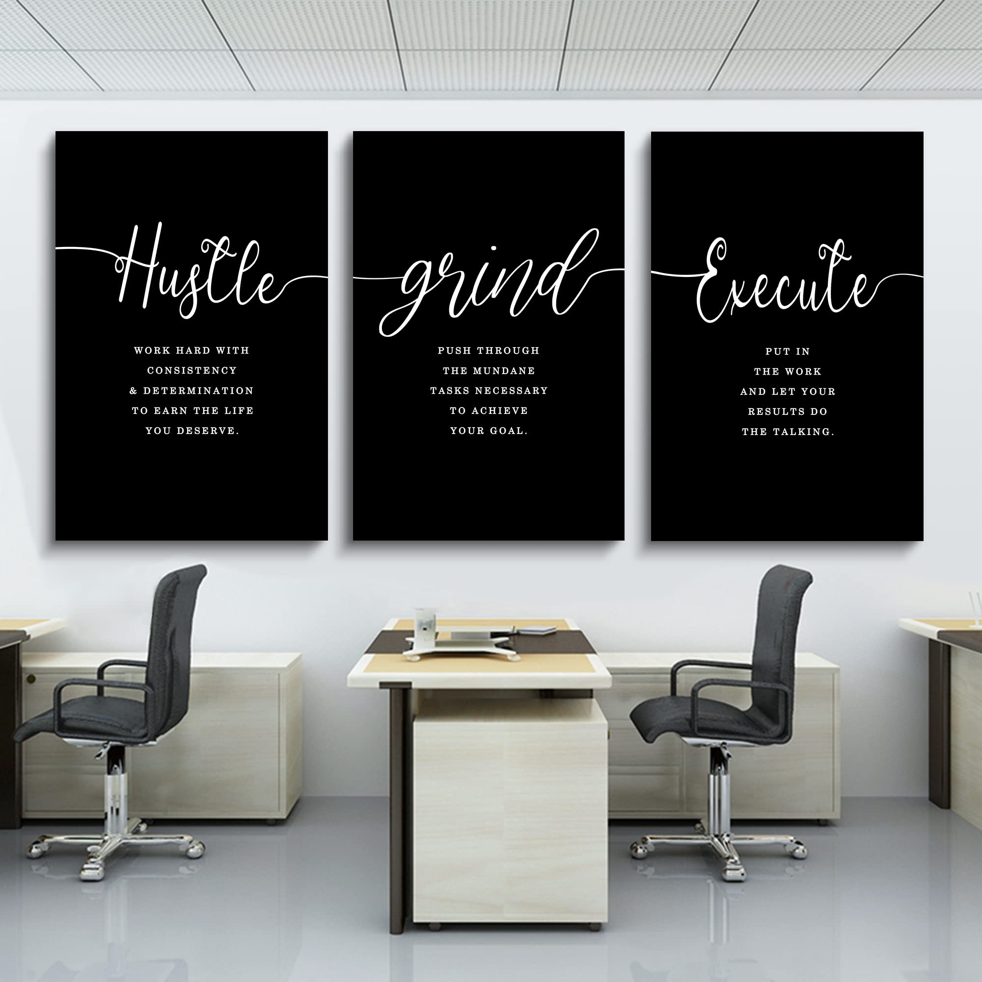 Gift for Boss - Framed Canvas Wall Art Success Quote  Office Wall Art  Black Large Poster  Positive Motivational Set of 3 Prints  Execute Failure Definition  Inspirational Print (F-3pcs 24x36inchx3pcs)