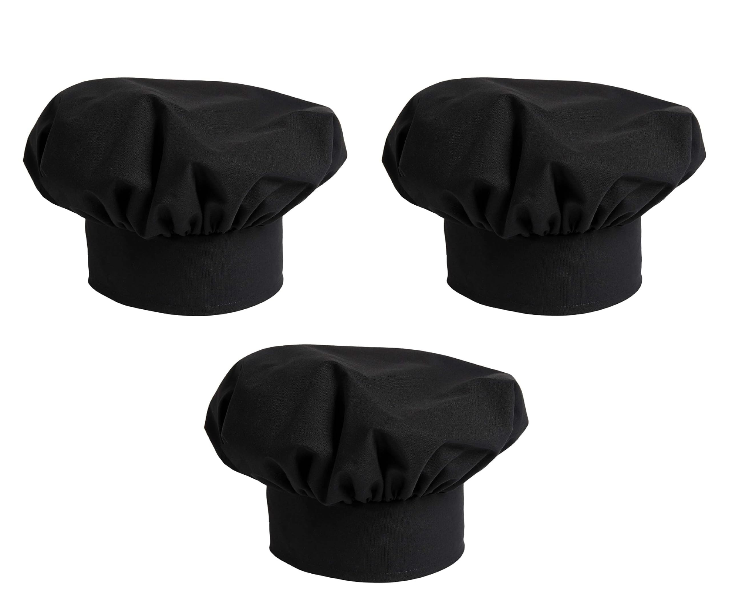 Atabz Cotton Chef Cap/Hat For Cooking, Baking, Party Favors, Home Kitchen, Restaurant (Black) Pack Of 3
