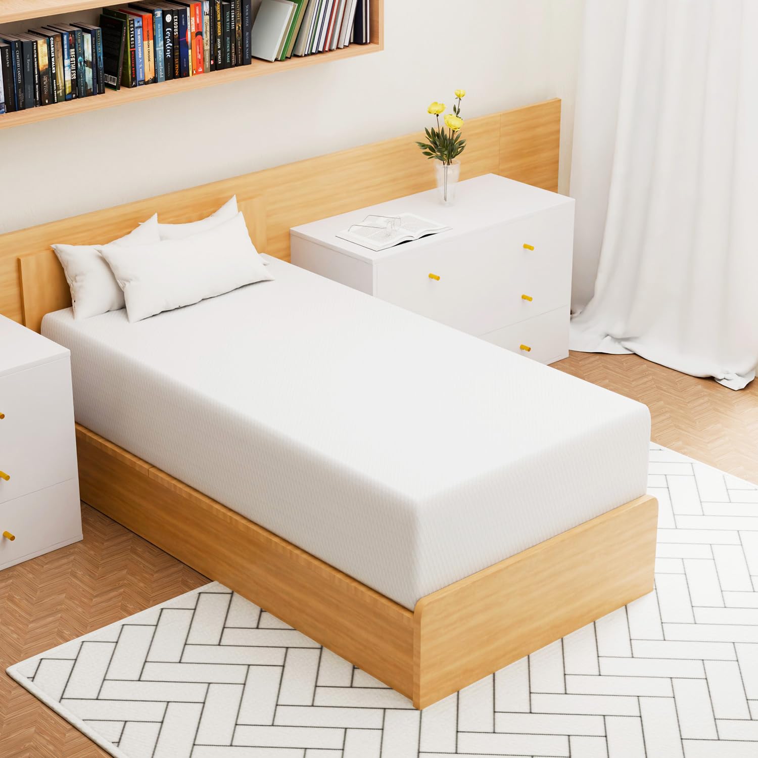 Nchanmar 14 Inch Twin Gel Memory Foam Mattress Pressure Relieving, Cooling Gel Foam, Certipur-Us Certified, Bed-In-A-Box, White