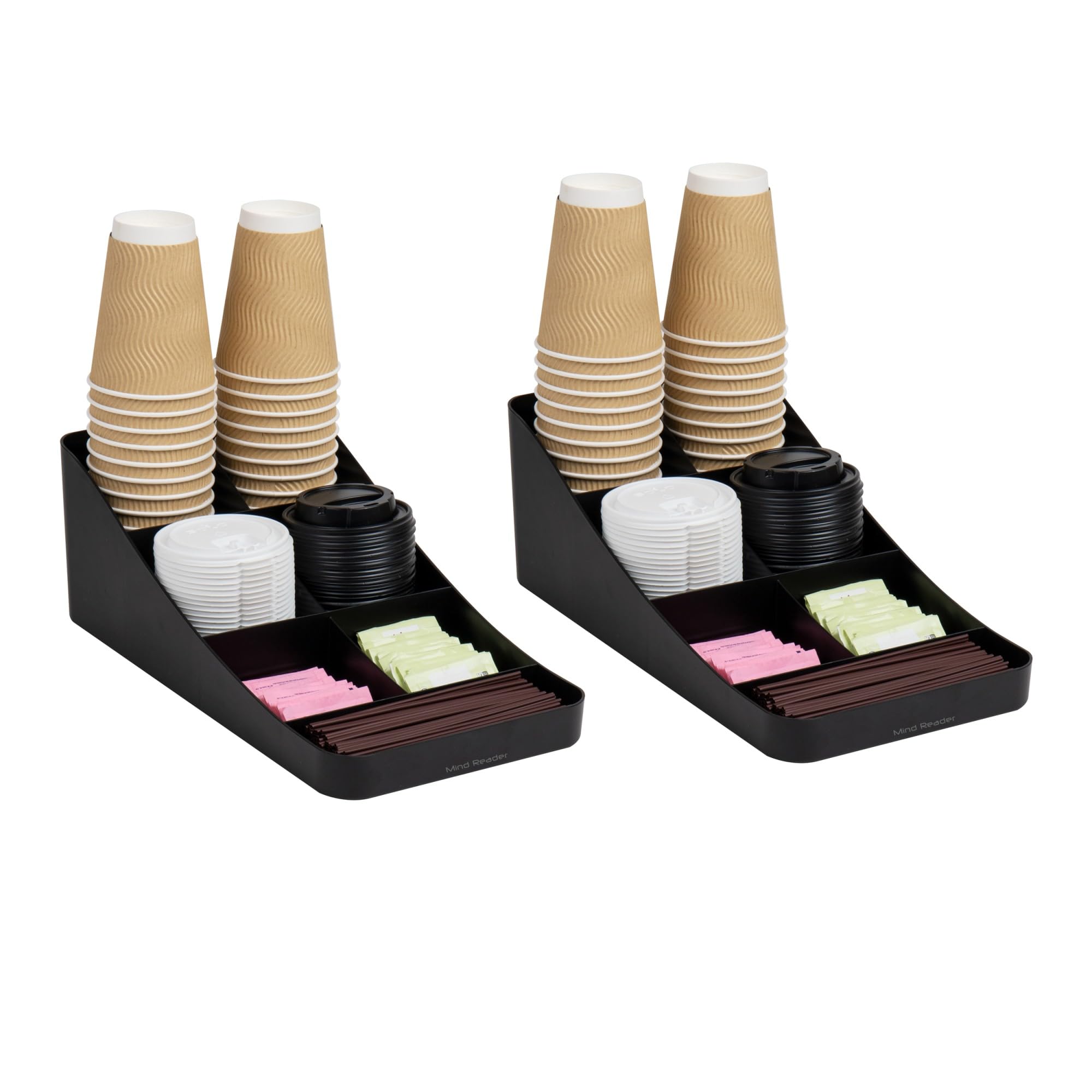Mind Reader Cup And Condiment Station, Set Of 2, Countertop Organizer, Coffee Bar, Kitchen, 7.25'' L X 15.5'' W X 5.25'' H, Blac