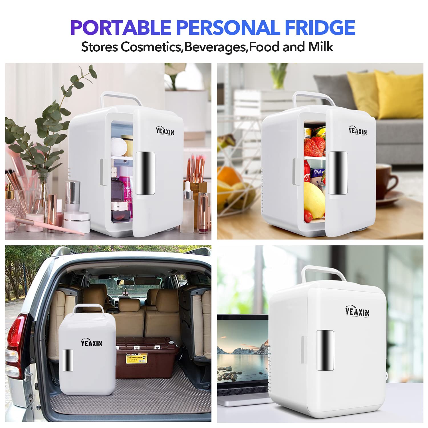 Yeaxin Mini Fridge 4 Liter/6 Can Compact Refrigerators Portable Cooler And Warmer Ac/Dc Thermoelectric System For Makeup Skincar