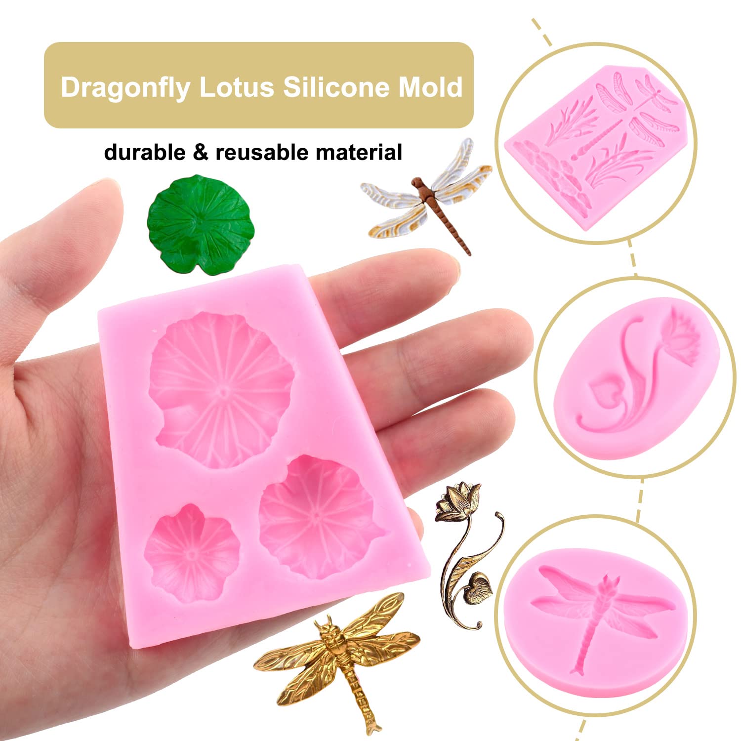 Zixiang Dragonfly Silicone Molds Lotus Leaf Fondant Mold Lily Pad Silicone Molds Lotus Flower Mold For Cake Decorating Cupcake T
