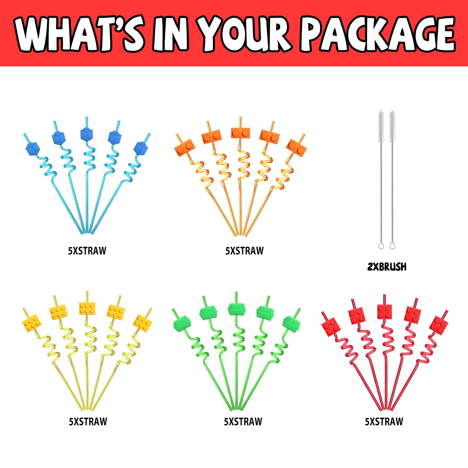 25 Building Blocks Party Favors Brick Block Drinking Straws For Building Blocks Birthday Party Supplies With 2 Pcs Straws Cleani
