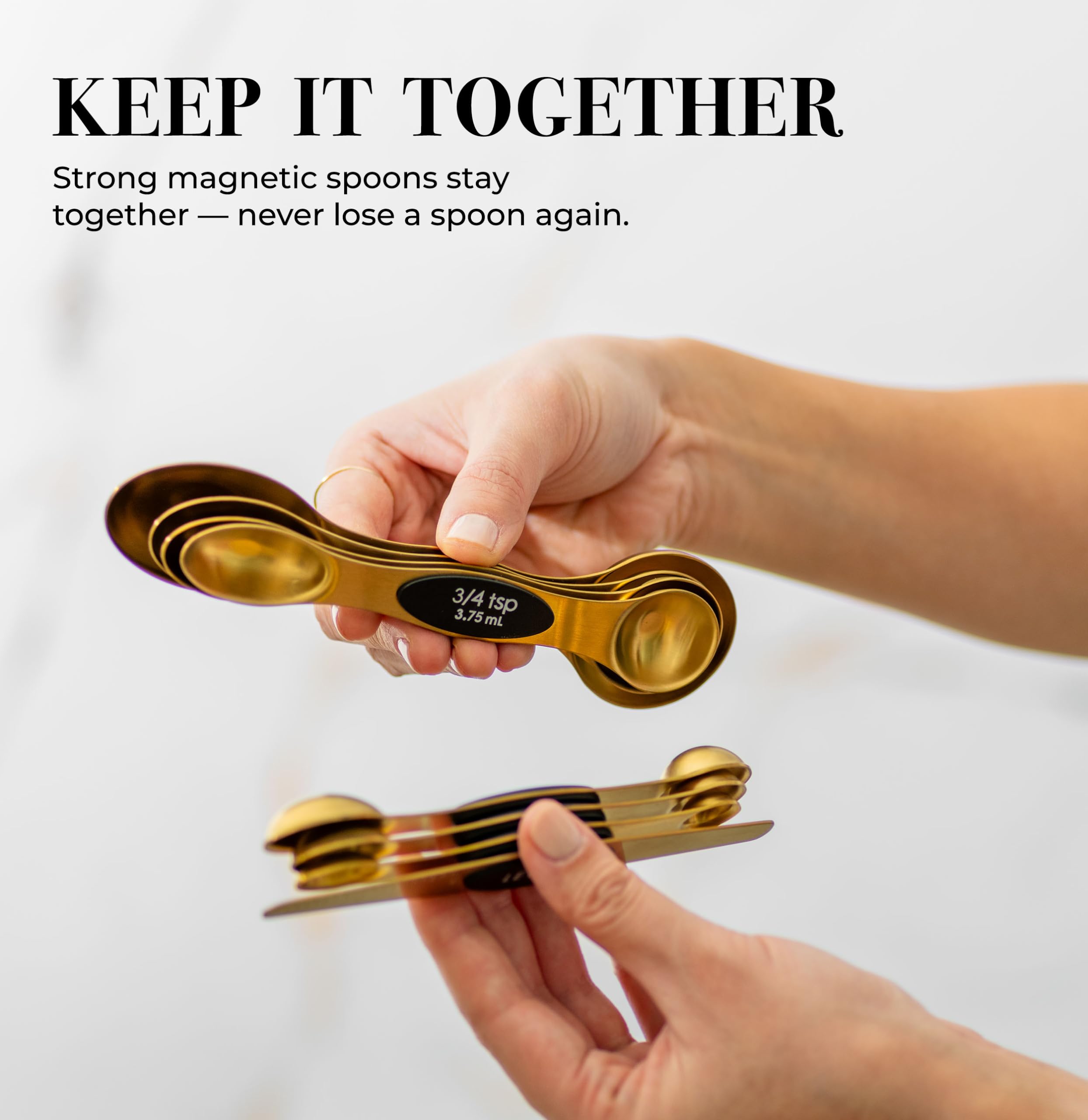Magnetic Measuring Spoons Set - Stainless Steel Gold Measuring Spoons For Cooking And Baking - Cute And Durable Gold Kitchen Acc