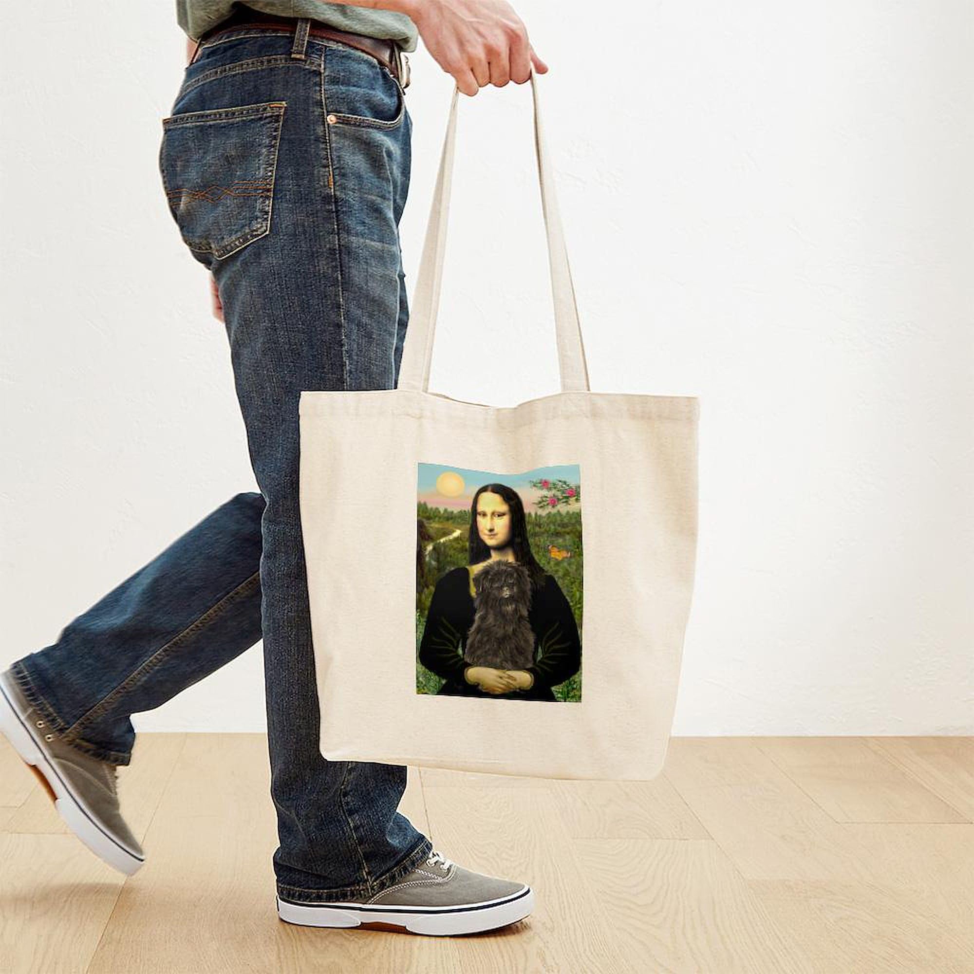 Cafepress Mona Lisa & Affenpinscher Tote Bag Natural Canvas Tote Bag, Reusable Shopping Bag