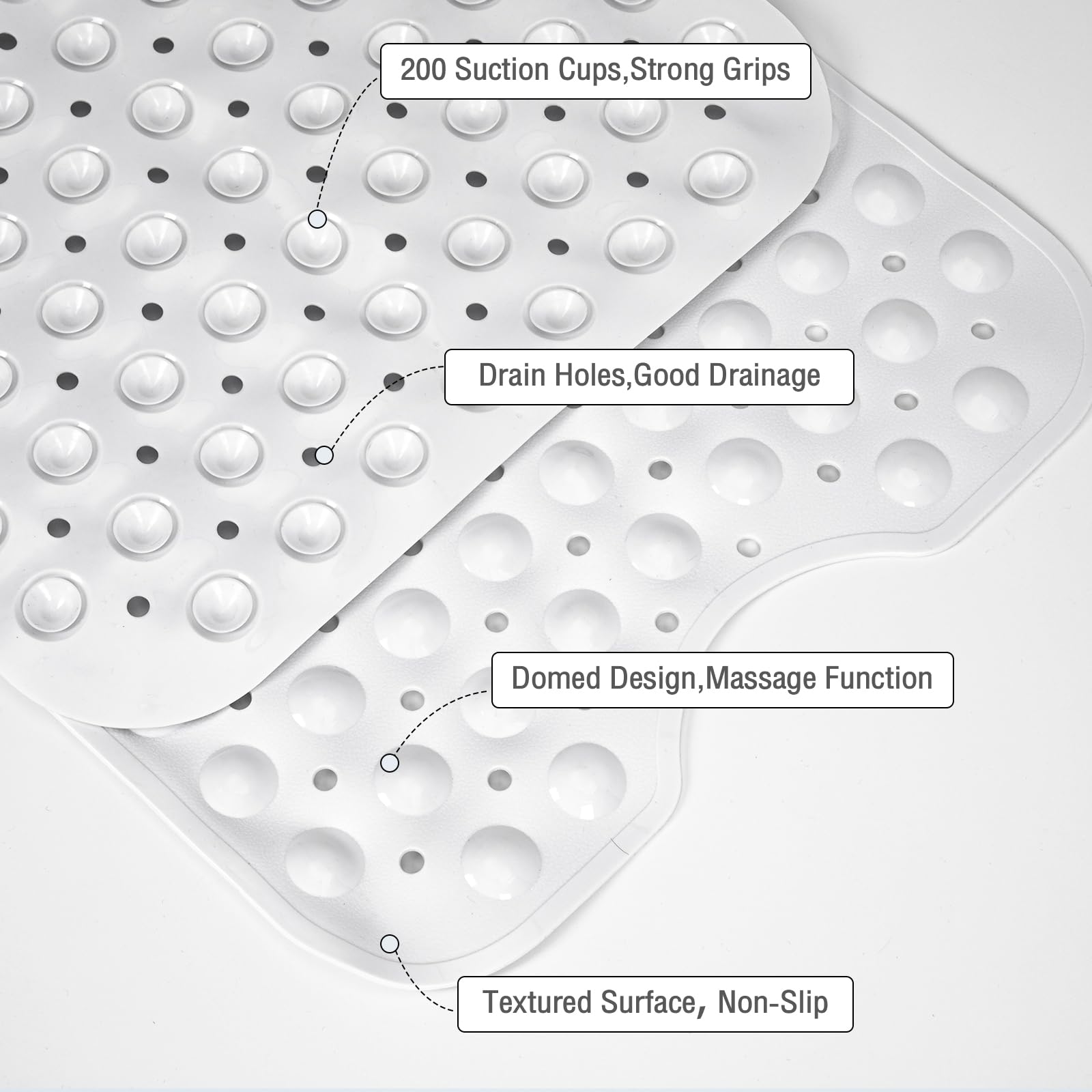 Naoloture Extra Long White Bathtub Mat Non Slip, Soft Bath Mat For Tub 40 X 16 Inch Full Size, Bath Tub Shower Mats For Bathroom