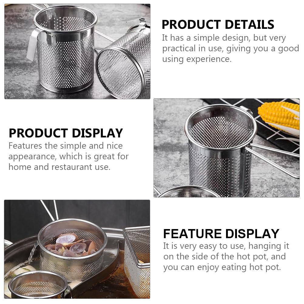 DOITOOL Stainless Steel Pasta Strainer Basket with Handle, Fine Mesh for Boiling Dumplings and Noodles, Silver, Model MB320H3070XZ65