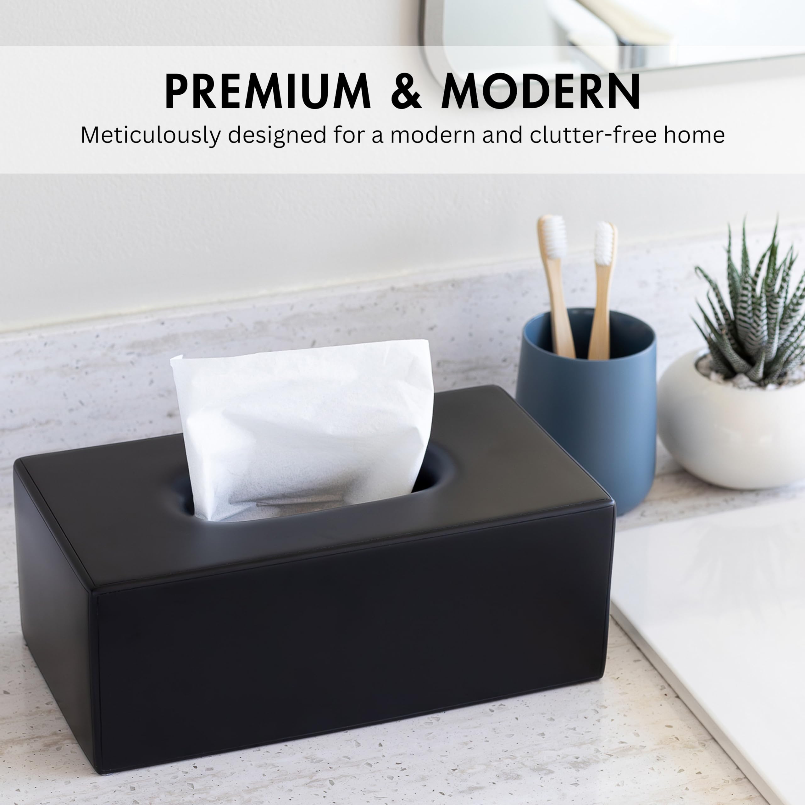 Yew Design Matte Black Tissue Box Cover Rectangular, Facial Tissue Dispenser For Bathroom, Kitchen, Bedroom, Office, Hotel, Rest