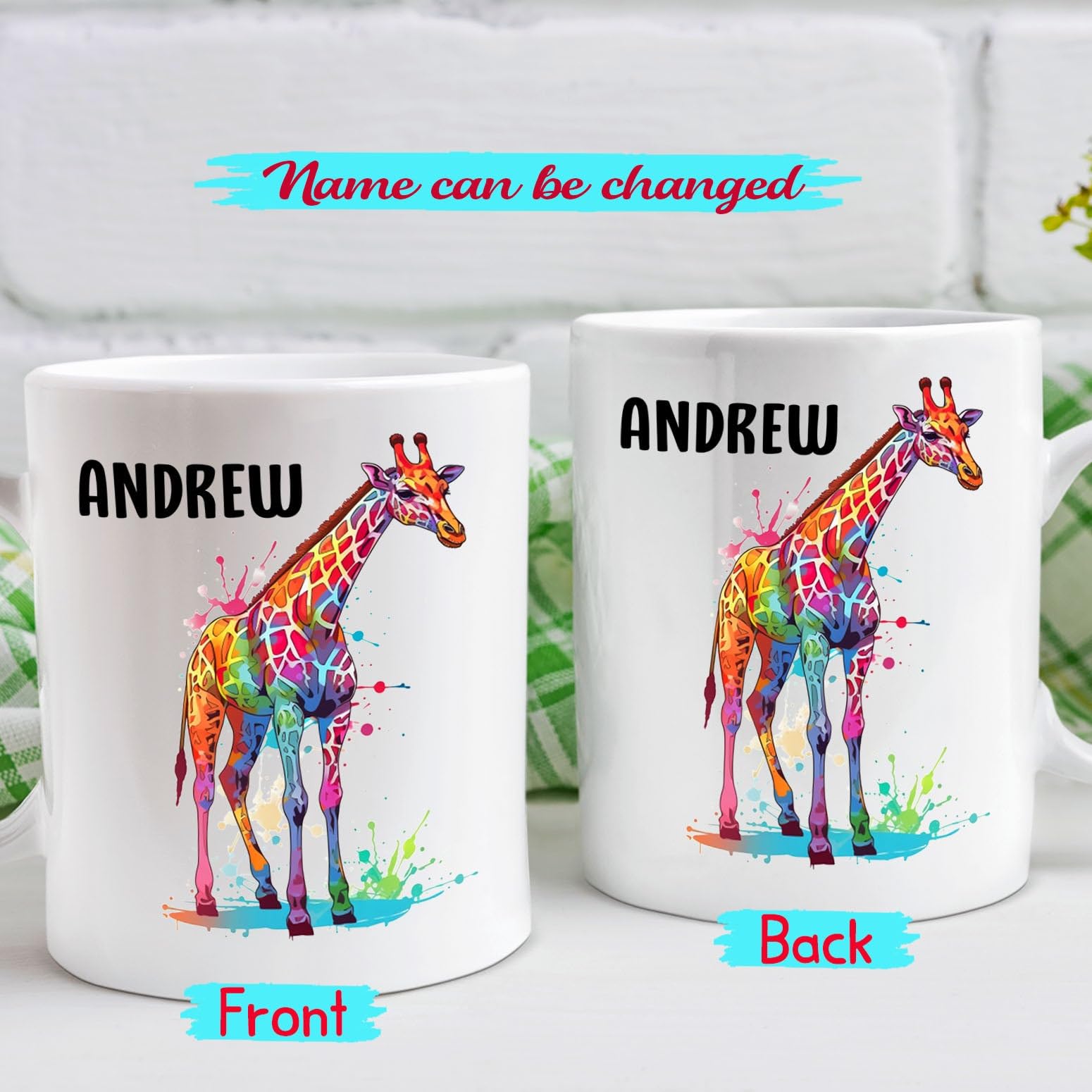 Custom Name Giraffe Coffee Mug Cup Gift For Men Women Giraffe Lover, Personalized Giraffe Animal Coffee Cup 11 15 Oz, Unique Gir