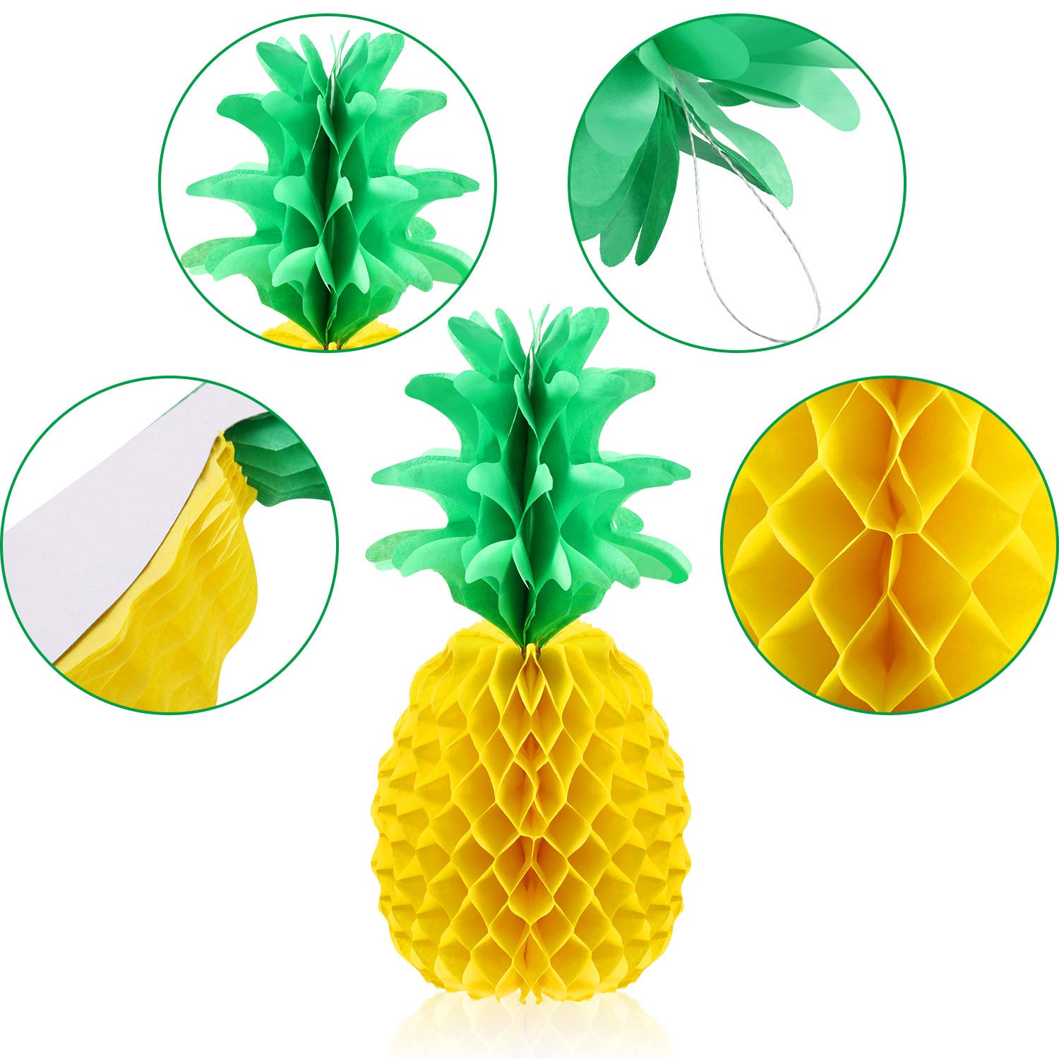 Blulu 6 Pieces 14 Inch Pineapple Honeycomb Centerpieces Tissue Paper Pineapple Table Hanging Decorations for Tropical Luau Hawai