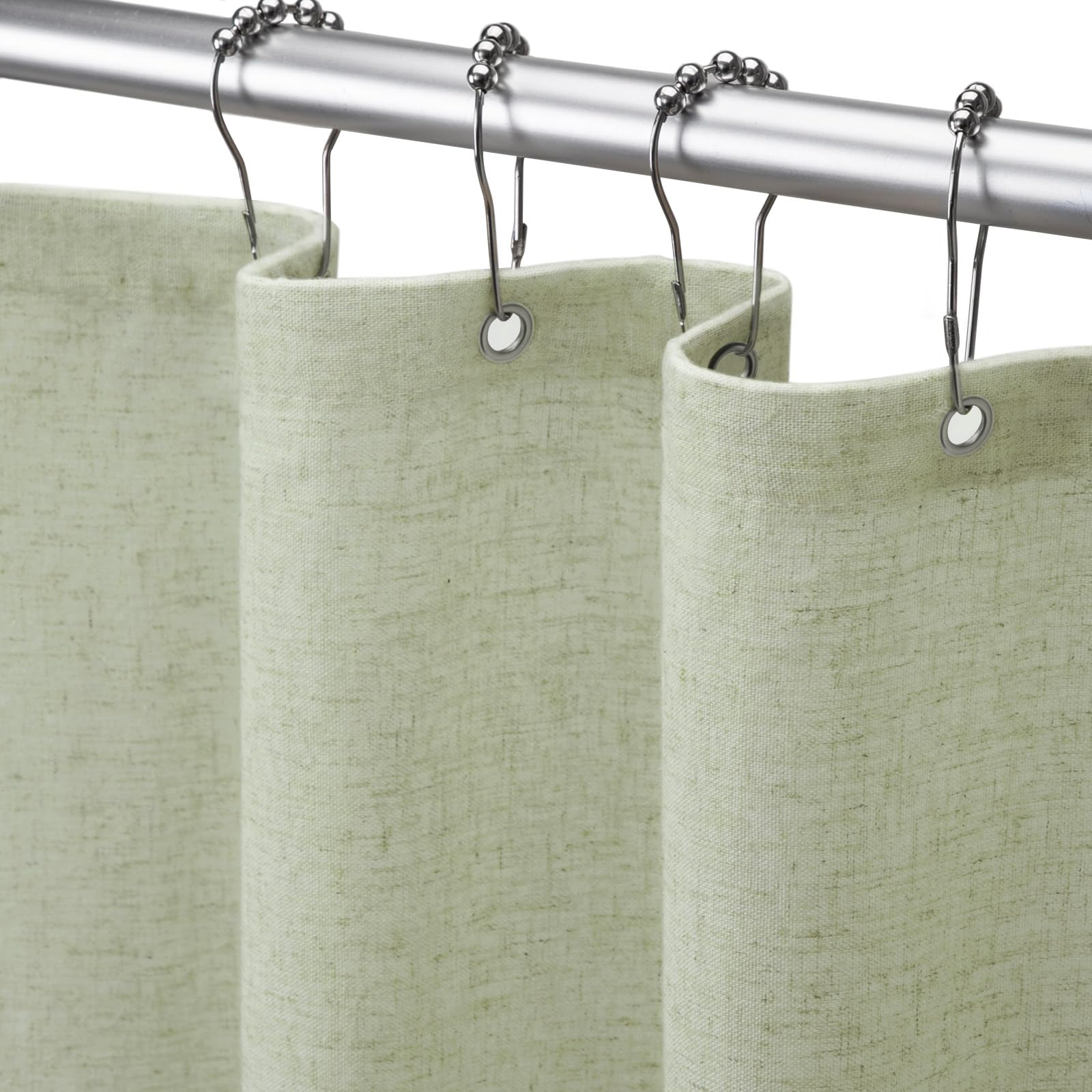 Xoguibo Linen Shower Curtain Boho Farmhouse Shower Curtains For Bathroom, Green