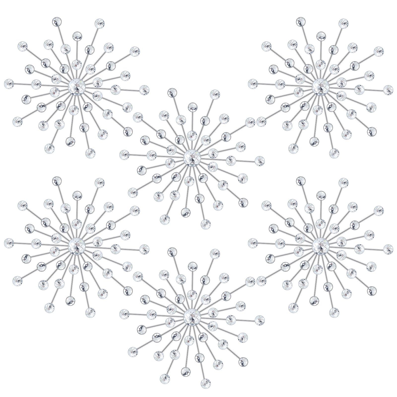 Barydat 6 Pcs Metal Rhinestones Sunburst Wall Decor Bling Crystal Home Decorative No Punch Rhinestone Wall Hanging Diamond Accen