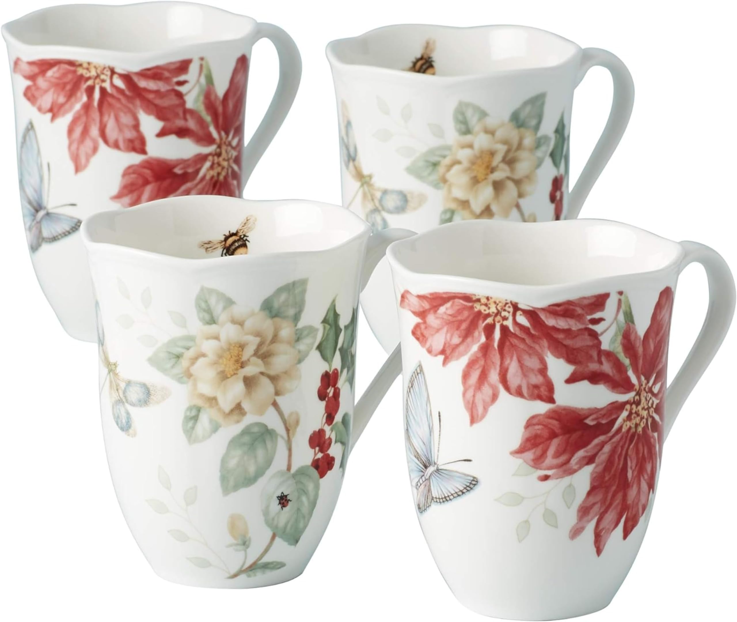 Lenox Butterfly Meadow Holiday Porcelain Mug Set, for 4, 12oz