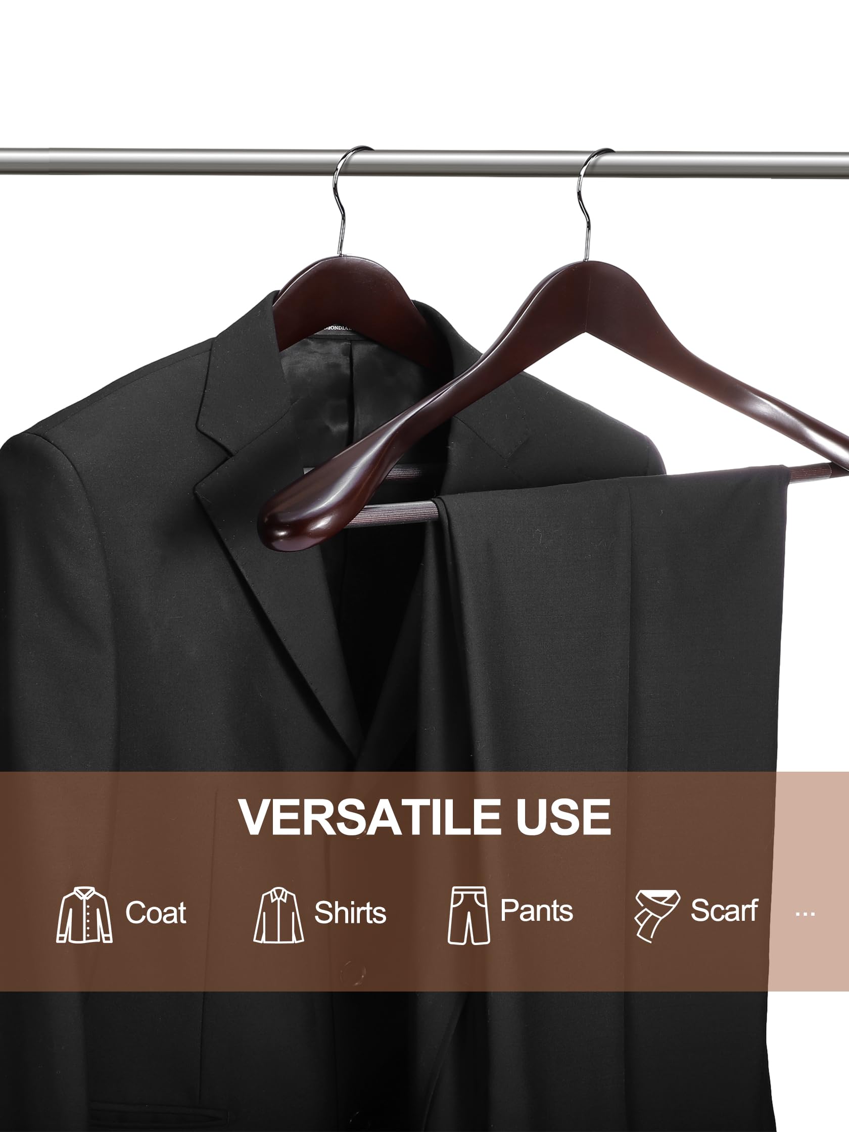 House Day High-Grade Coat Hangers, Wide Shoulder Wooden Hangers With Non Slip Pants Bar, Smooth Retro Finish 360 Swivel Hook Sol