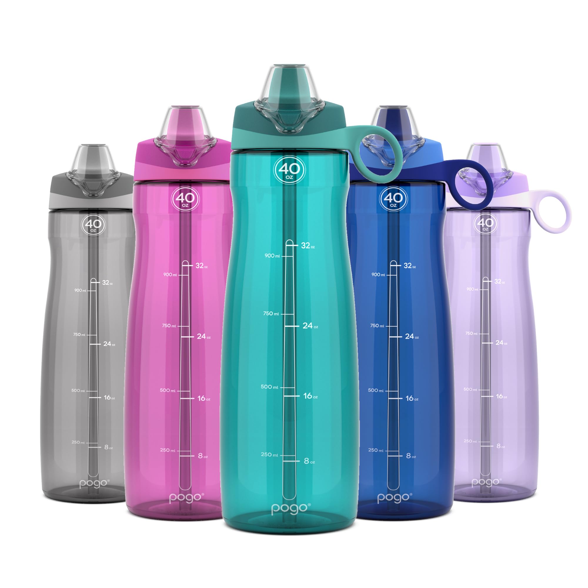 Pogo BPA-Free Tritan Plastic Water Bottle with Soft Straw  40 Oz  Teal