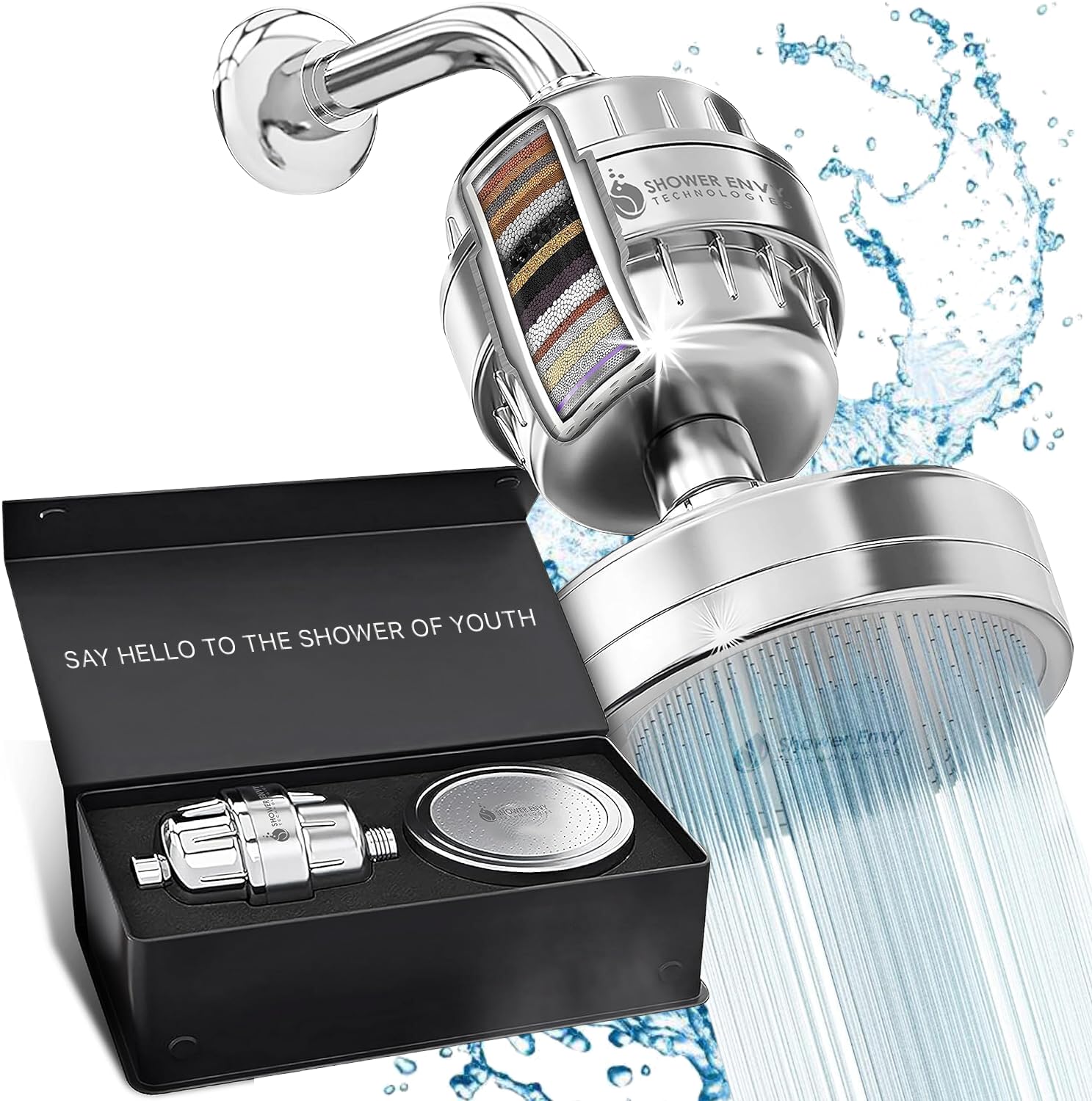 (Official) Shower Envy 5.0 Showerhead By Ecowater - Filtered Shower Head + 15-Stage Shower Filter With Vitamin C + E For Healthy