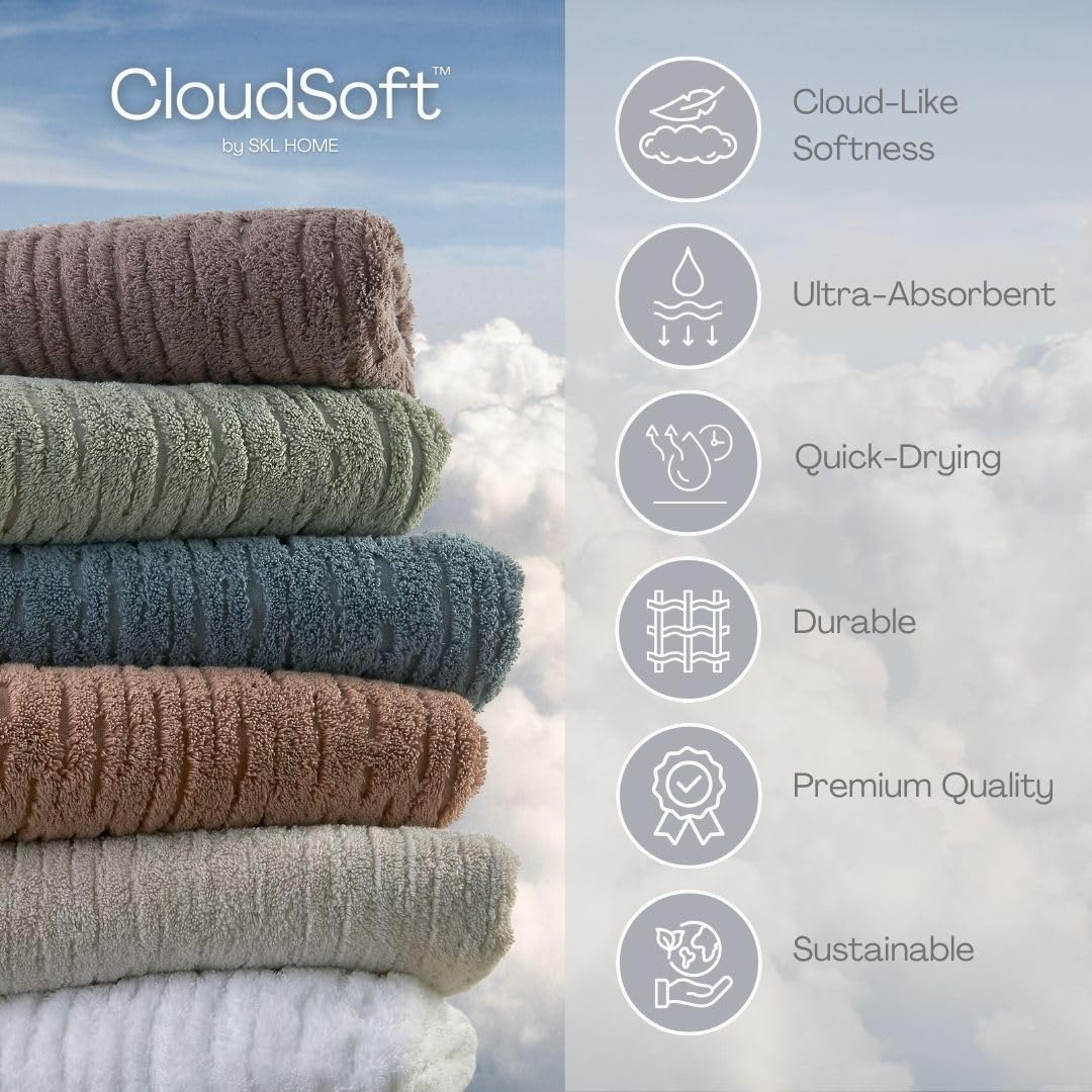 Skl Home Cloudsoft Cotton Luxury 4-Piece Washcloth Set, Oatmeal