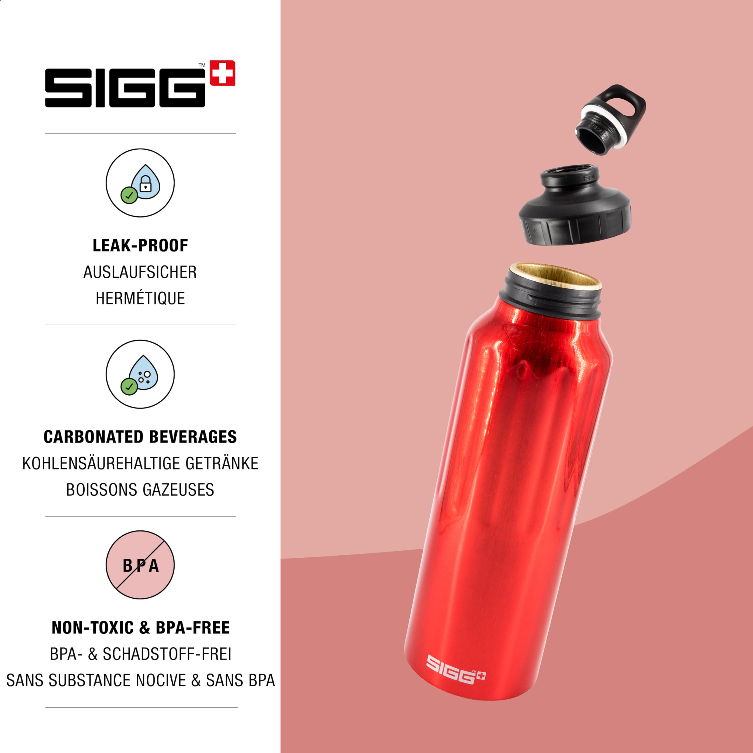 SIgg - Aluminum Sports Water Bottle - WMB Traveller Red - With WMB Adapter - Leakproof - Lightweight - BPA Free - 51 Oz