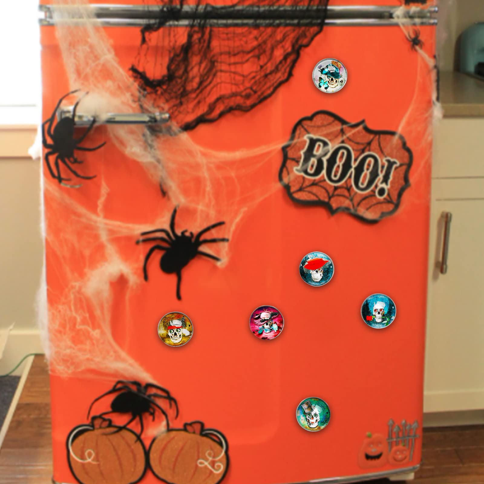12Pcs Halloween Skull Refrigerator Magnet Stickers Decor, Day Of The Dead Skull Decoration Small Glass Magnetic For Fridge Cabin