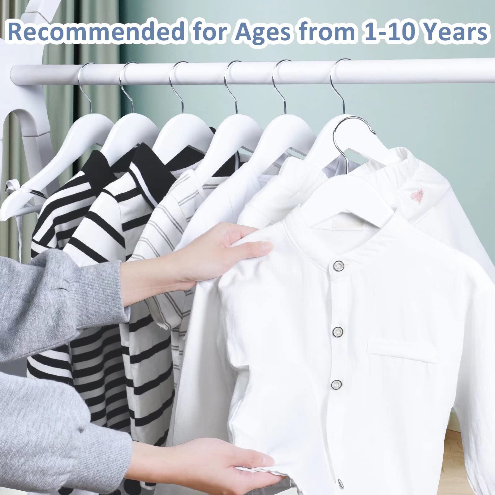 Fairyhaus Kids Hangers 20 Pack 12.8 Inch, Solid Wooden Baby Hangers For Closet, Anti-Rust 360 Swivel Hook, Notches & Smooth Fini