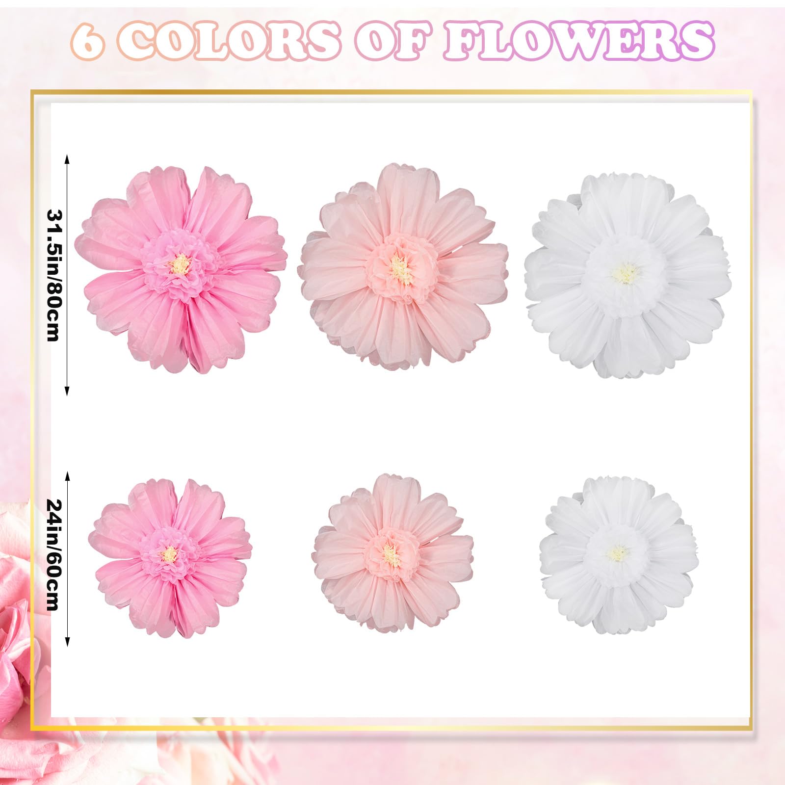 Giegxin 6 Pcs 31.5  24  Pink and White Giant Paper Flowers Extra Large Pink Floral Tissue Paper Flowers Crpe Floral Decoration f