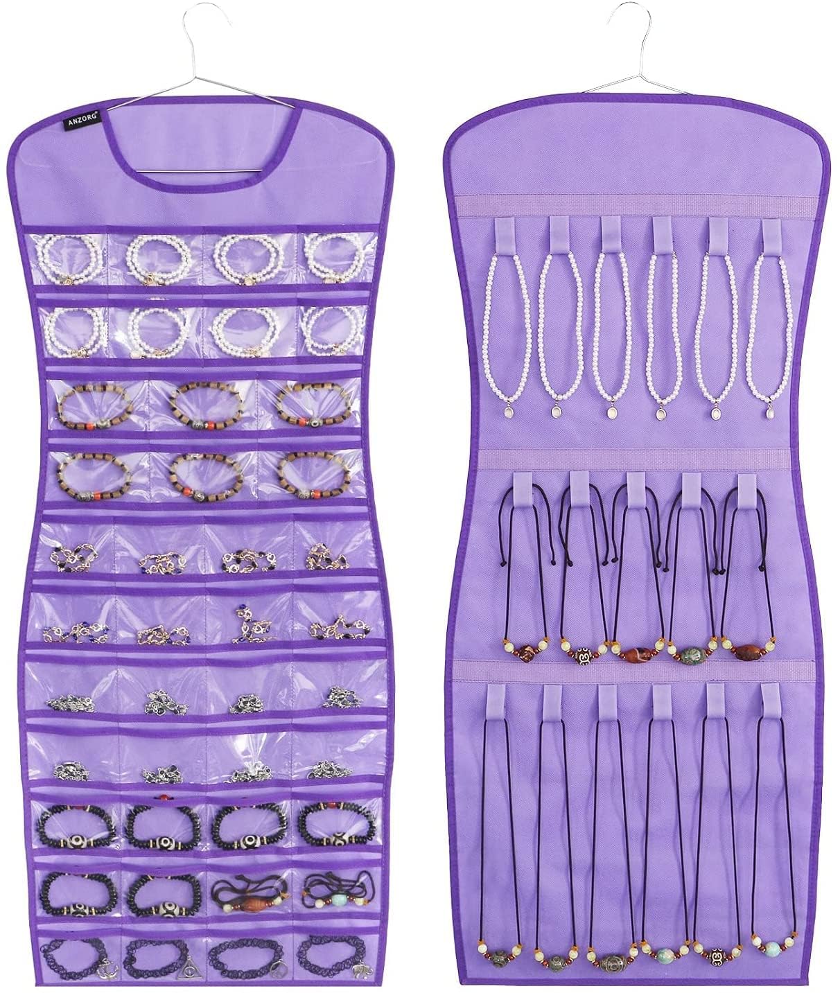 Home Care Store NonWoven Hanging Jewelry Organizer | SpaceSaving Storage Bag With Pockets For Necklaces, Earrings, Bracelets |