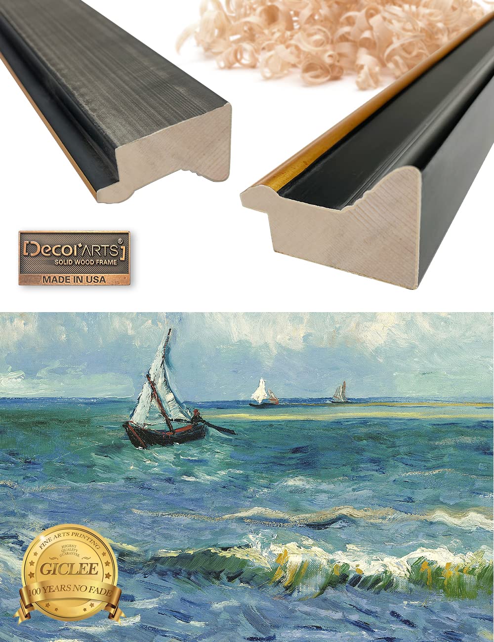 Decorarts - The Sea At Les Saintes-Maries-De-La-Mer By Vincent Van Gogh. Giclee Print Art Reproduction With Matching Solid Wood