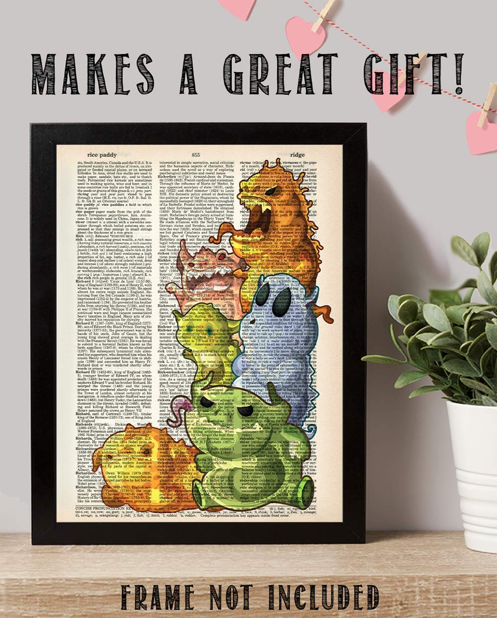 Upcycled Dictionary Art - Freaky Monsters Illustration - Great Home Decor Gift, Halloween Decorations, Kids Room Wall Art, Vinta